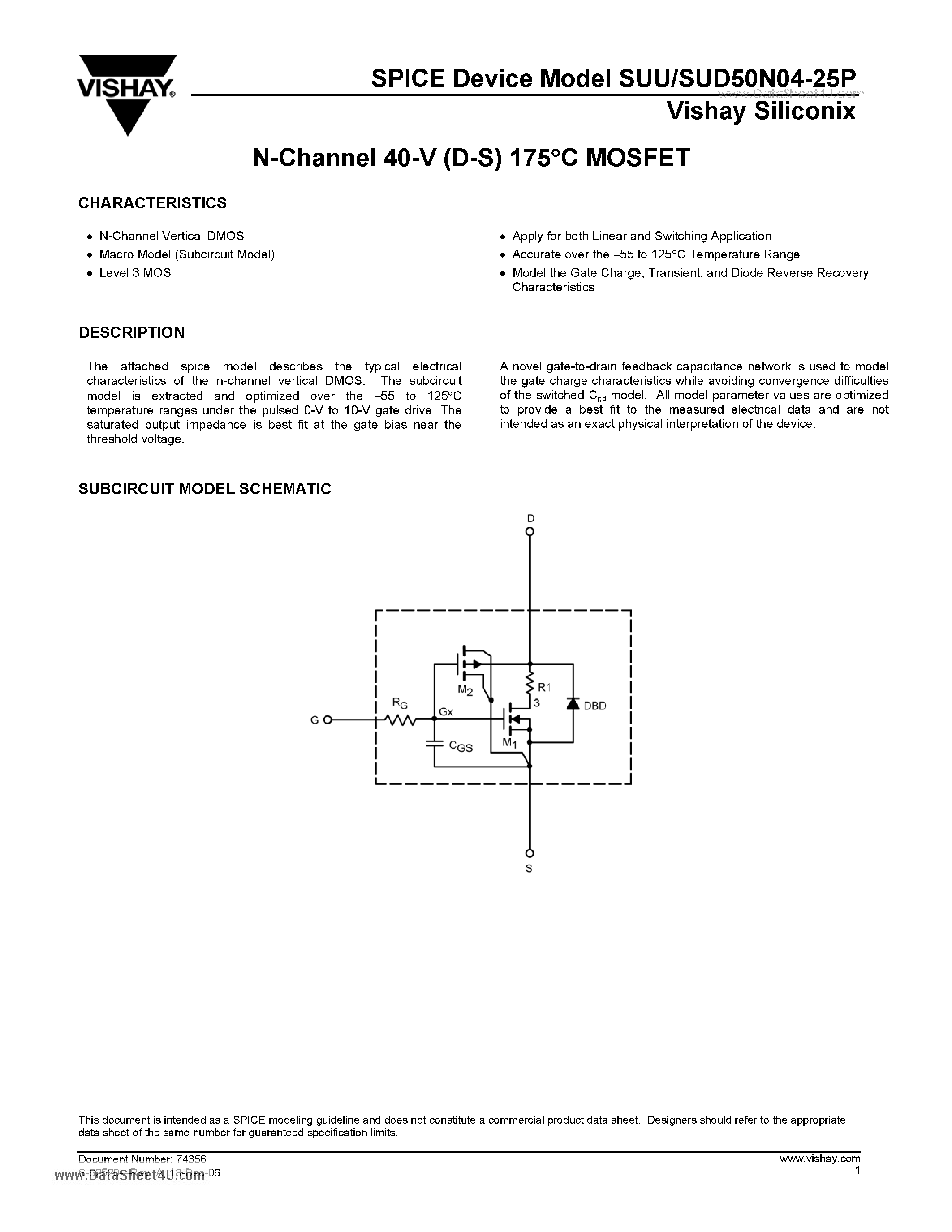 Даташит SUD50N04-25P - N-Channel 40-V (D-S) - 175 MOSFET страница 1