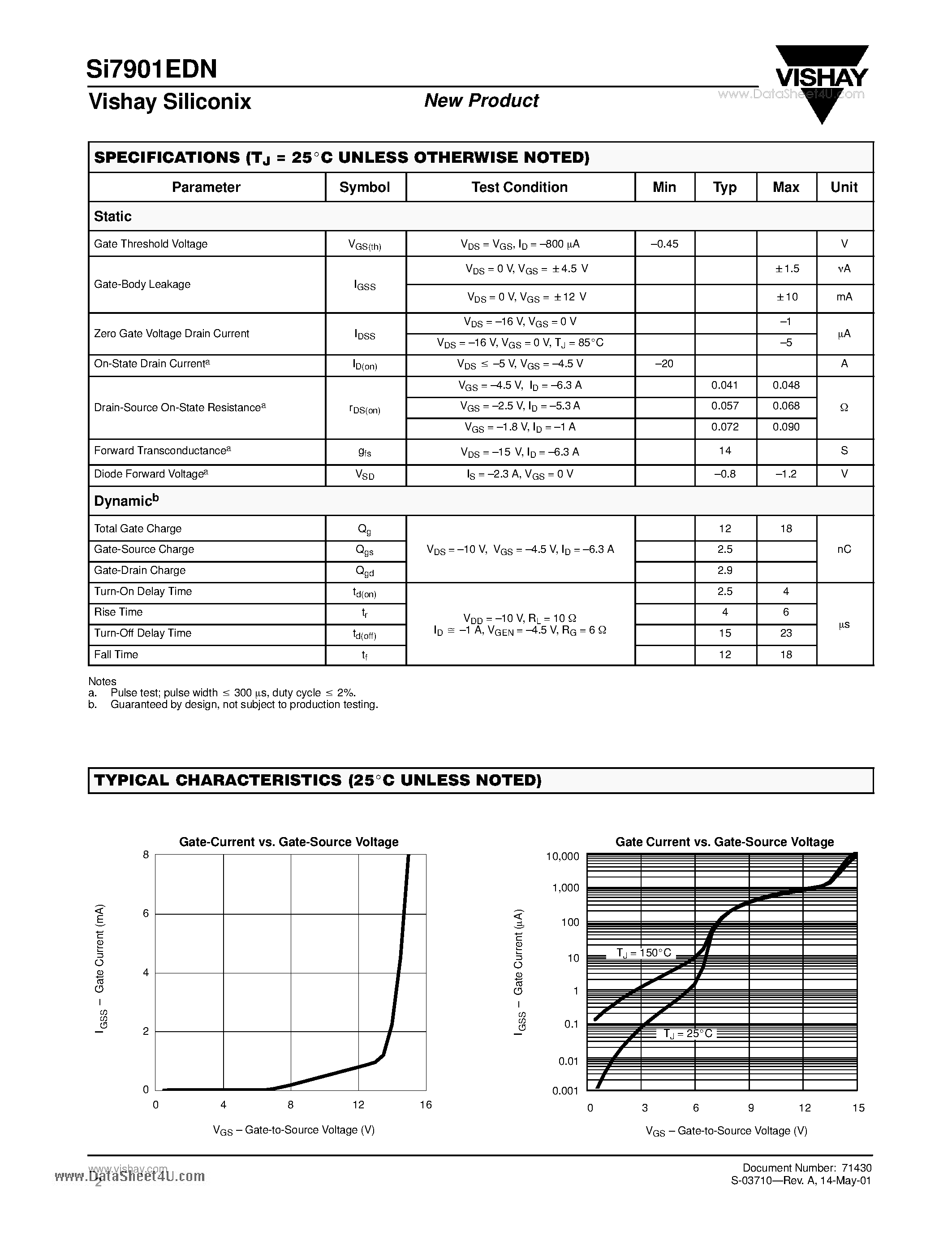 Даташит на микросхему SI7901EDN страница 2 Даташит SI7901EDN - Dual P-Channel 20-V (D-S) MOSFET страница 2