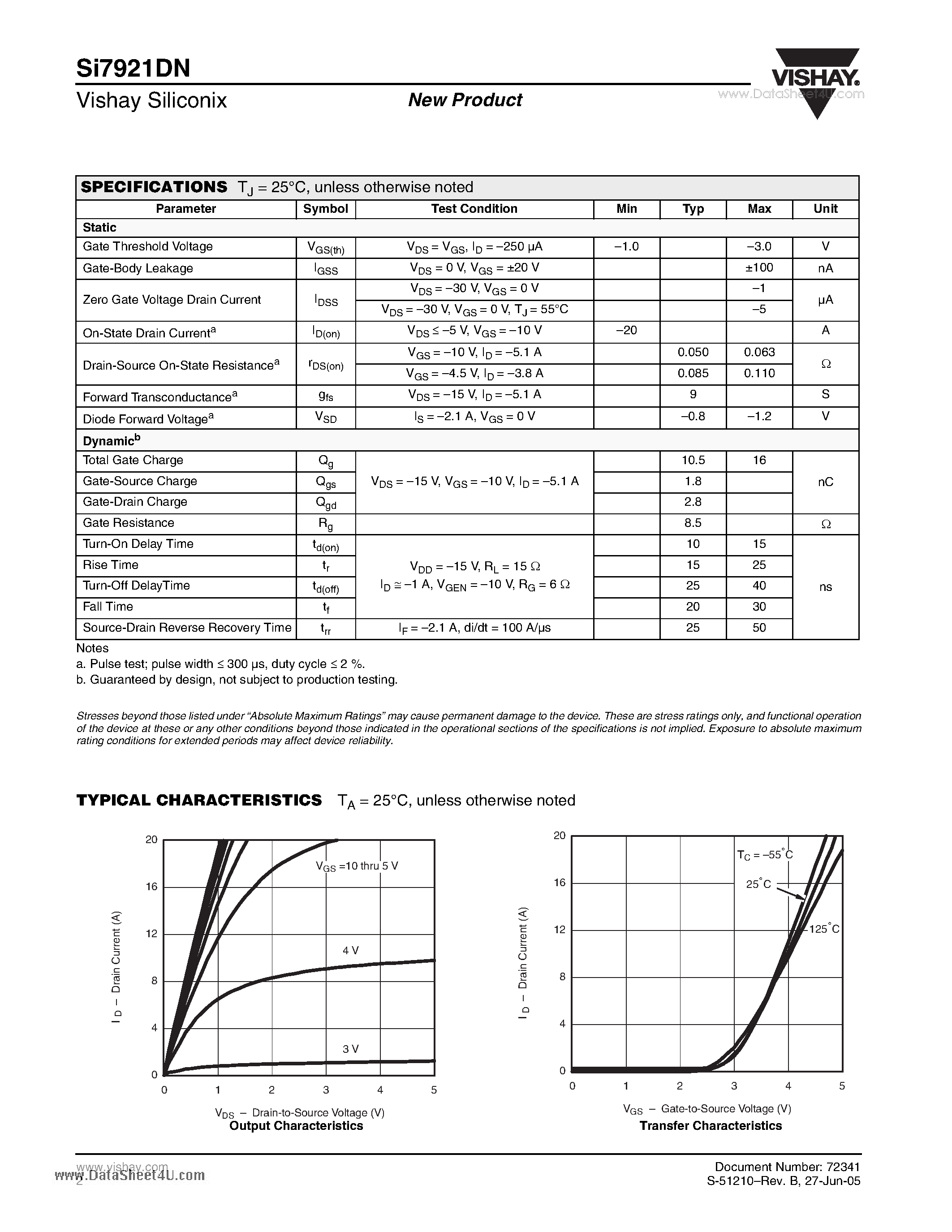 Даташит на микросхему SI7921DN страница 2 Даташит SI7921DN - Dual P-Channel 30-V (D-S) MOSFET страница 2