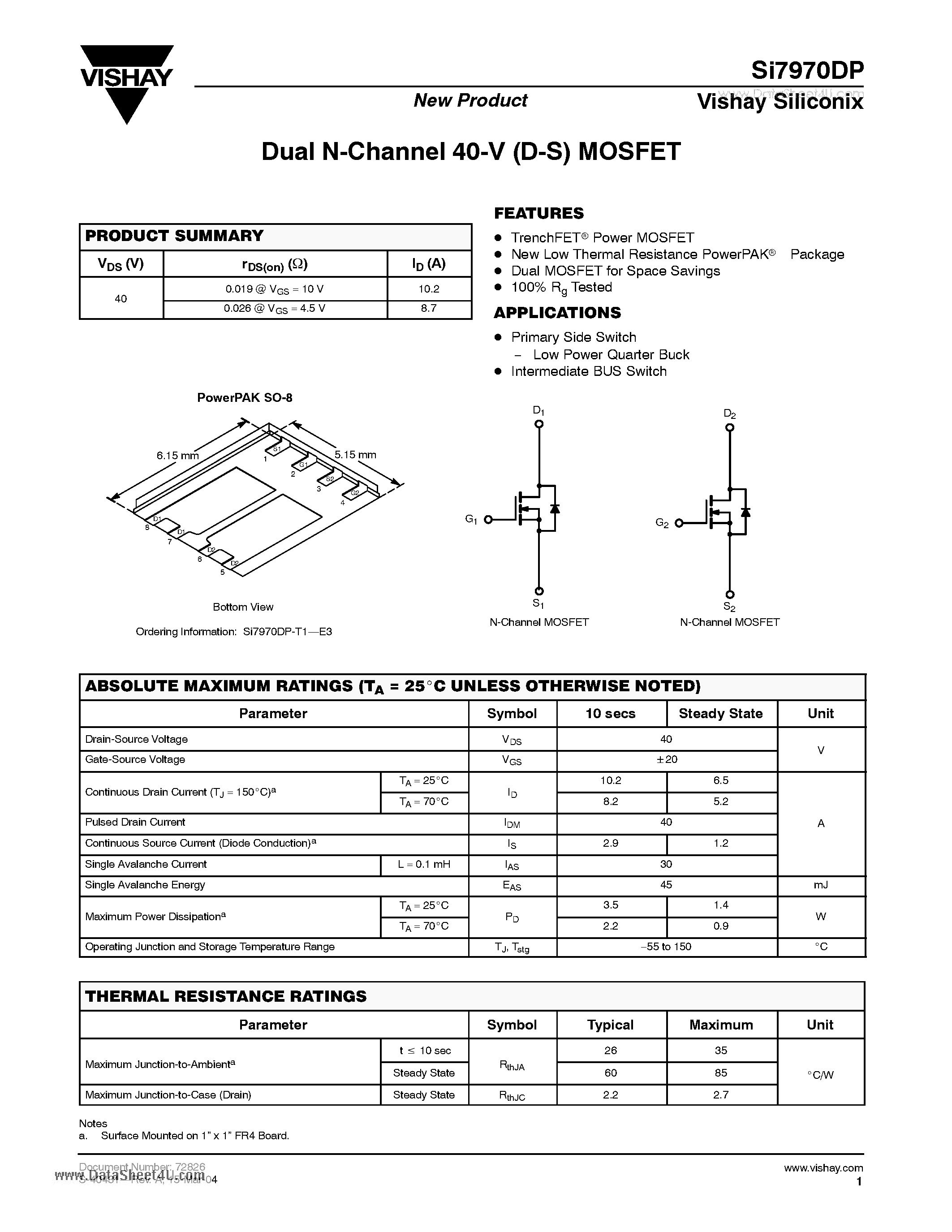 Даташит SI7970DP - Dual N-Channel 40-V (D-S) MOSFET страница 1