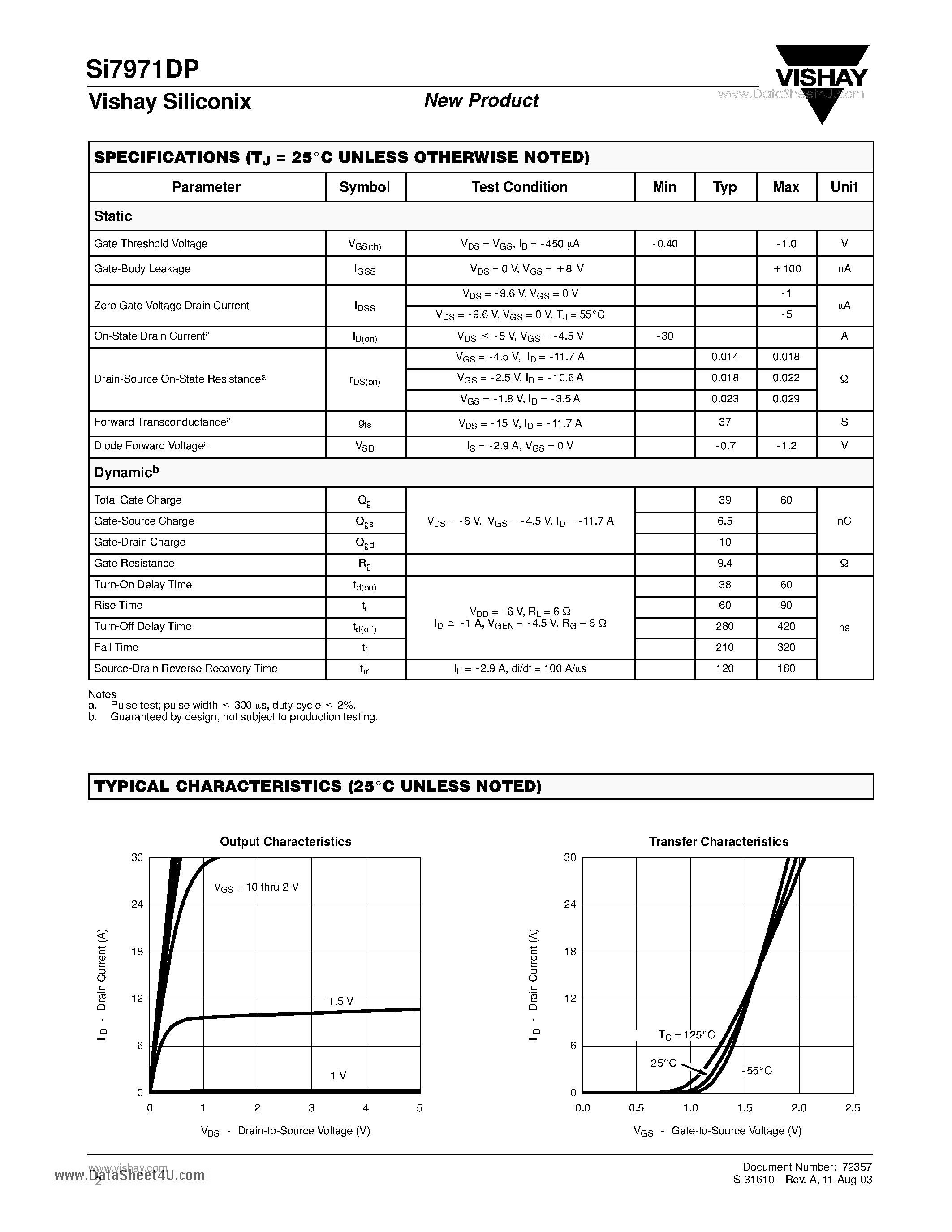 Даташит на микросхему SI7971DP страница 2 Даташит SI7971DP - Dual P-Channel 12-V (D-S) MOSFET страница 2