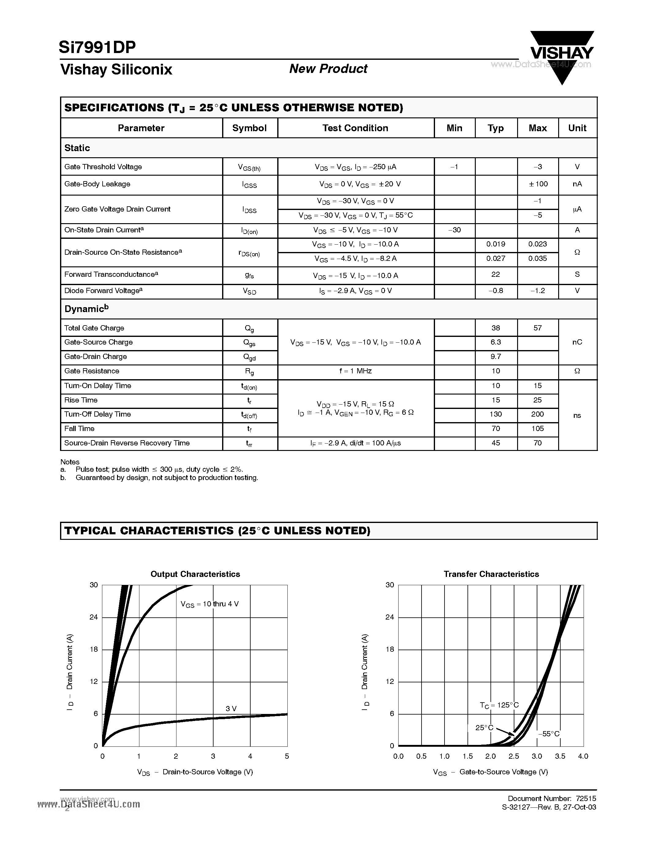 Даташит на микросхему SI7991DP страница 2 Даташит SI7991DP - Dual P-Channel 30-V (D-S) MOSFET страница 2