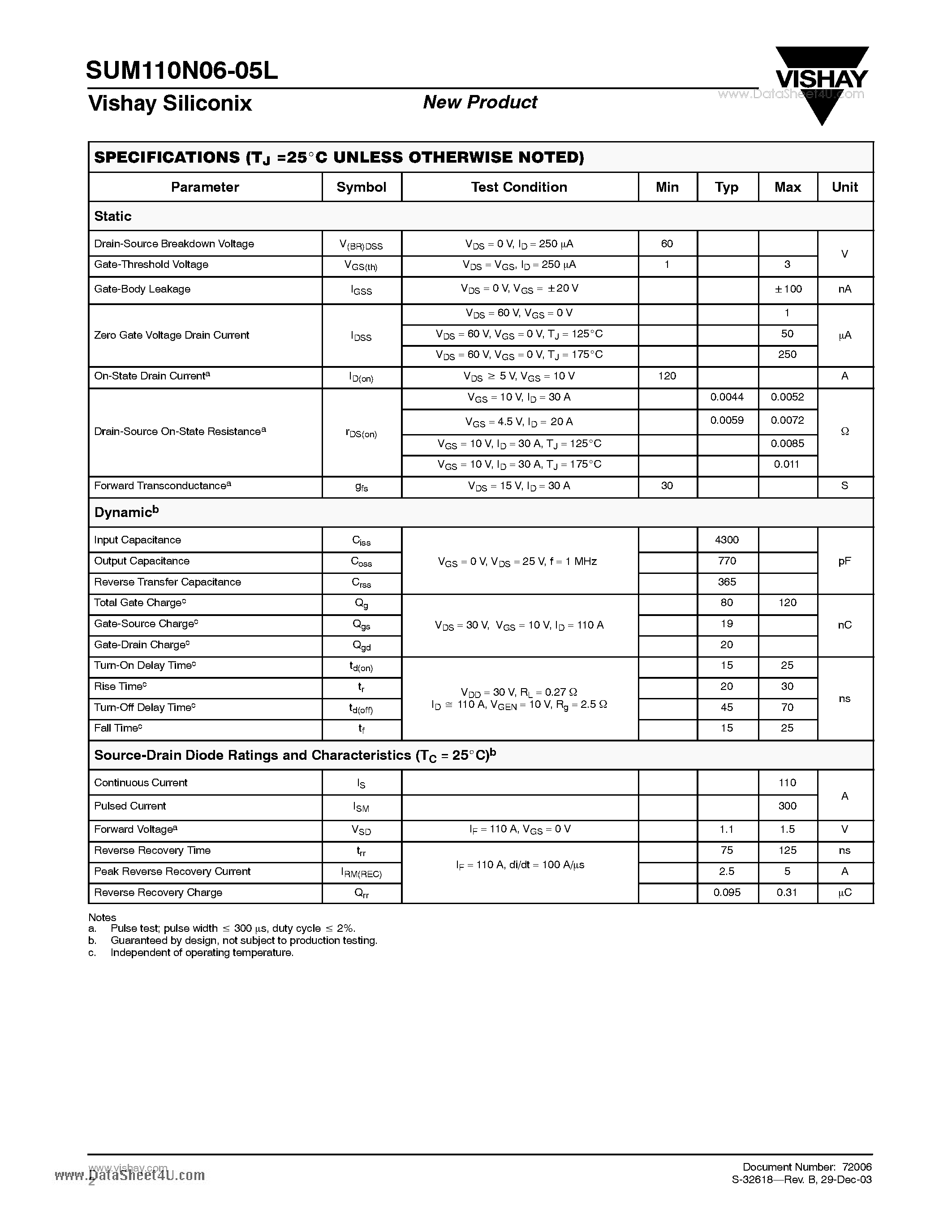 Datasheet SUM110N06-05L - N-Channel 60-V (D-S) 175 C MOSFET page 2
