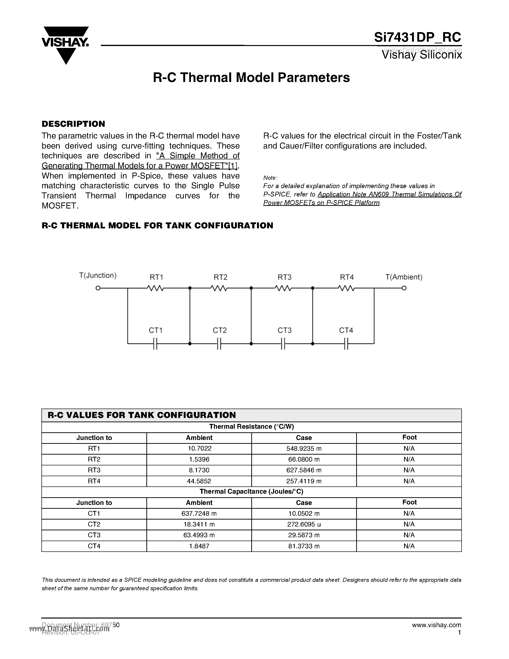 Даташит на микросхему SI7431DP_RC страница 1 Даташит SI7431DP_RC - R-C Thermal Model Parameters страница 1