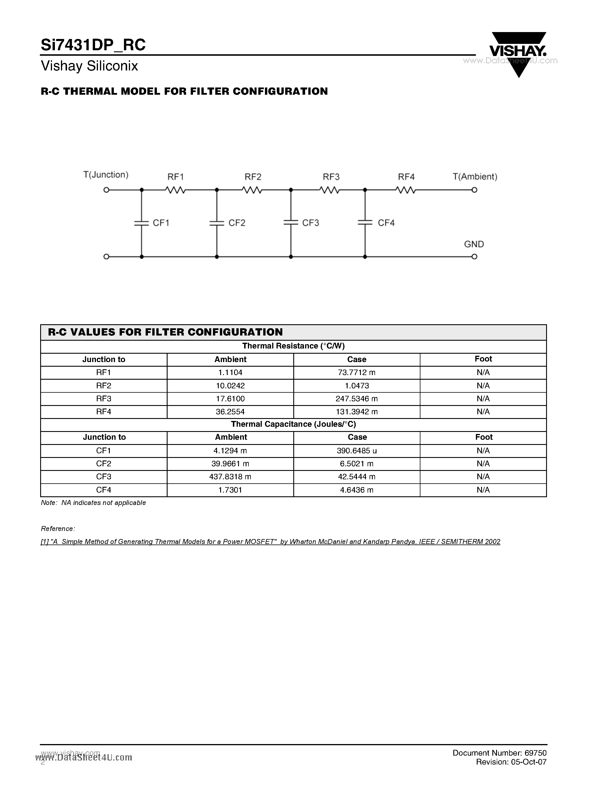 Даташит SI7431DP_RC - R-C Thermal Model Parameters страница 2