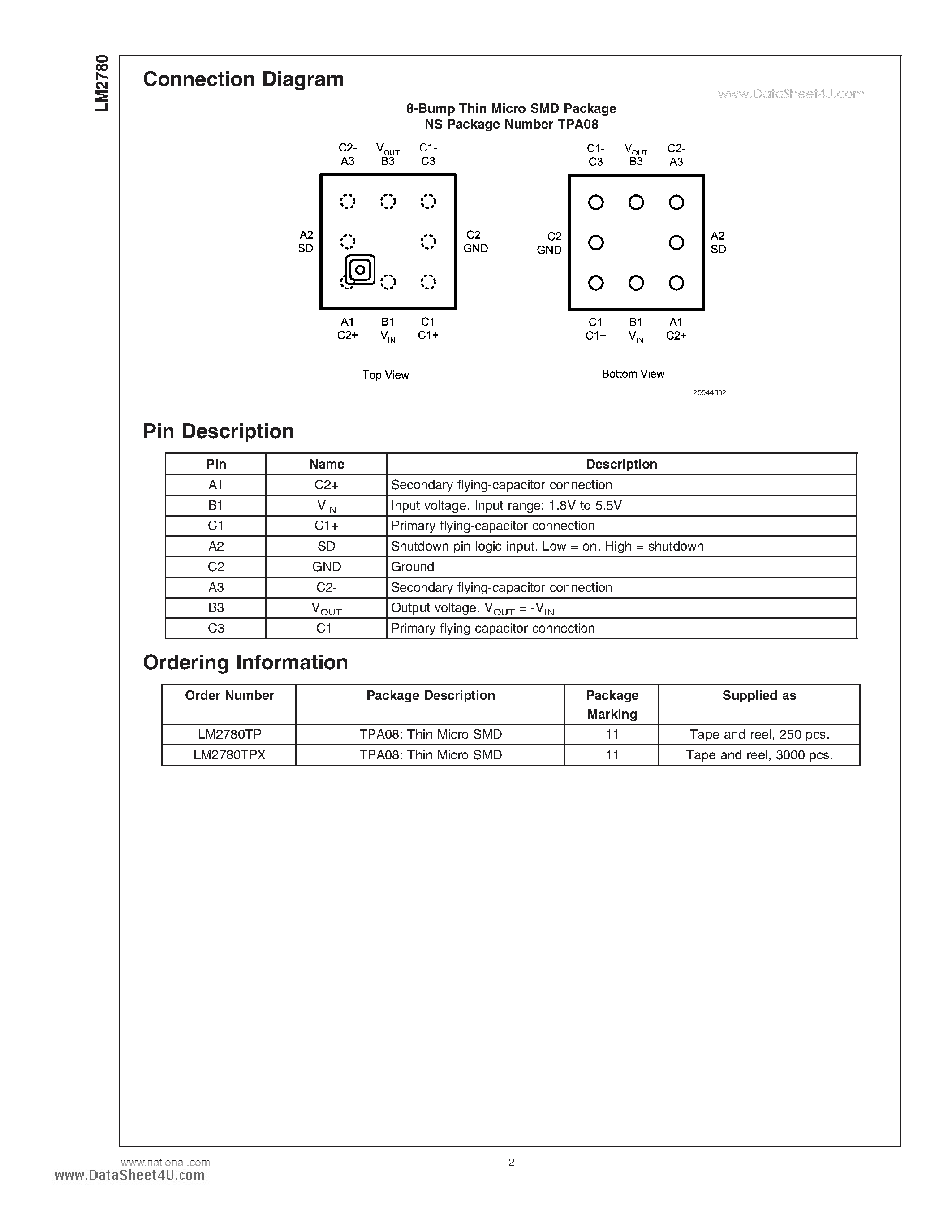 Datasheet LM2780 - Ultra-Low Ripple Switched Capacitor Voltage Inverter page 2
