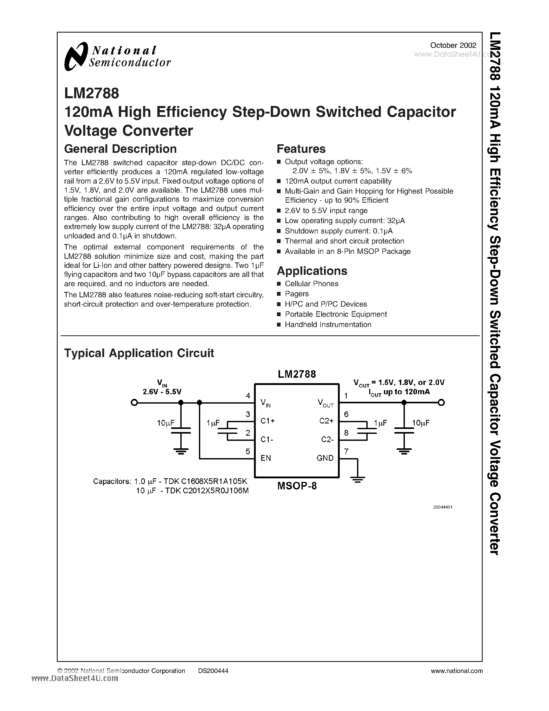 Datasheet LM2788 - 120mA High Efficiency Step-Down Switched Capacitor Voltage Converter page 1