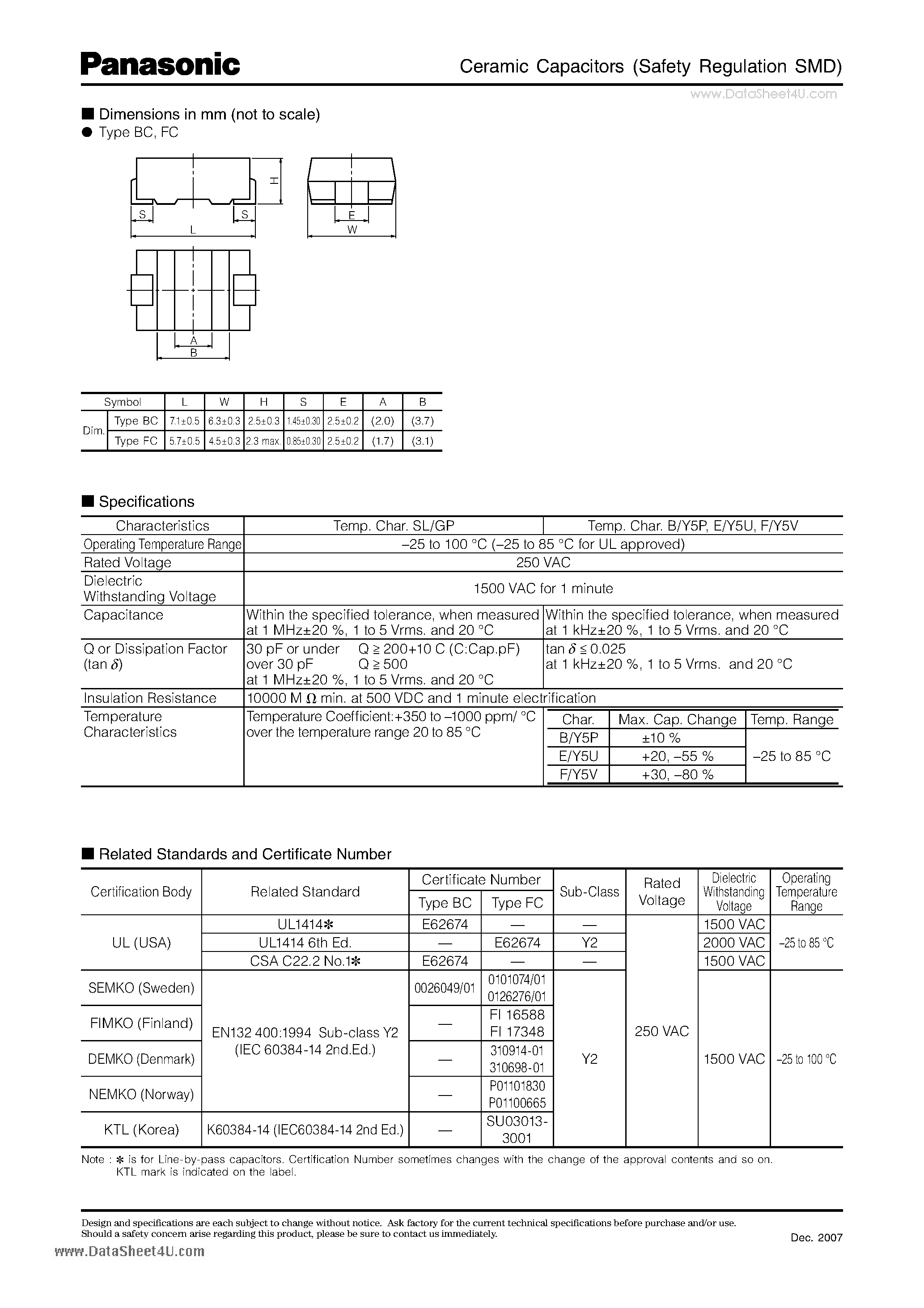 Datasheet ECKTBC101KB page 2 Datasheet ECKTBC101KB - Ceramic Capacitors page 2