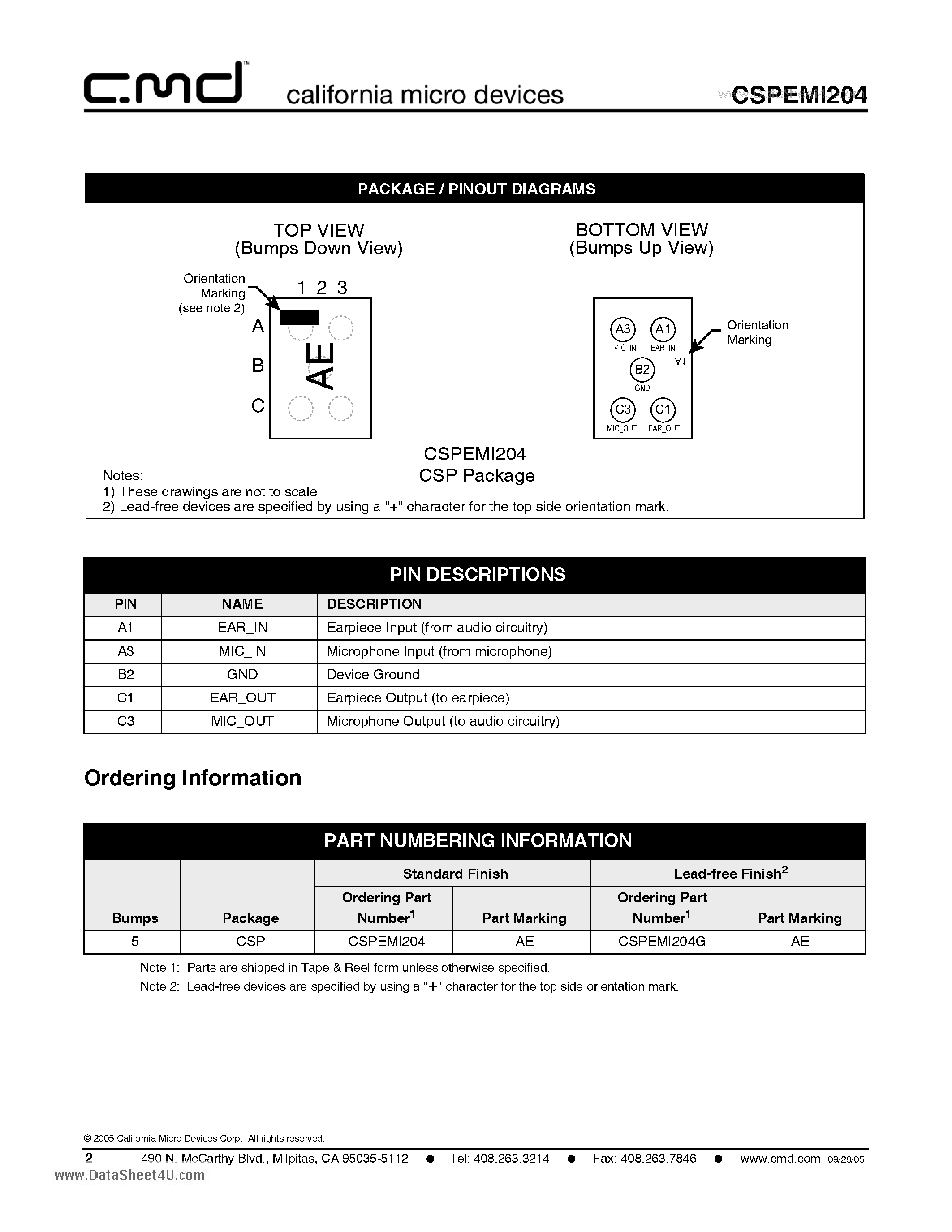 Даташит на микросхему CSPEMI204 страница 2 Даташит CSPEMI204 - 2 Channel Headset EMI Filter with ESD Protection страница 2