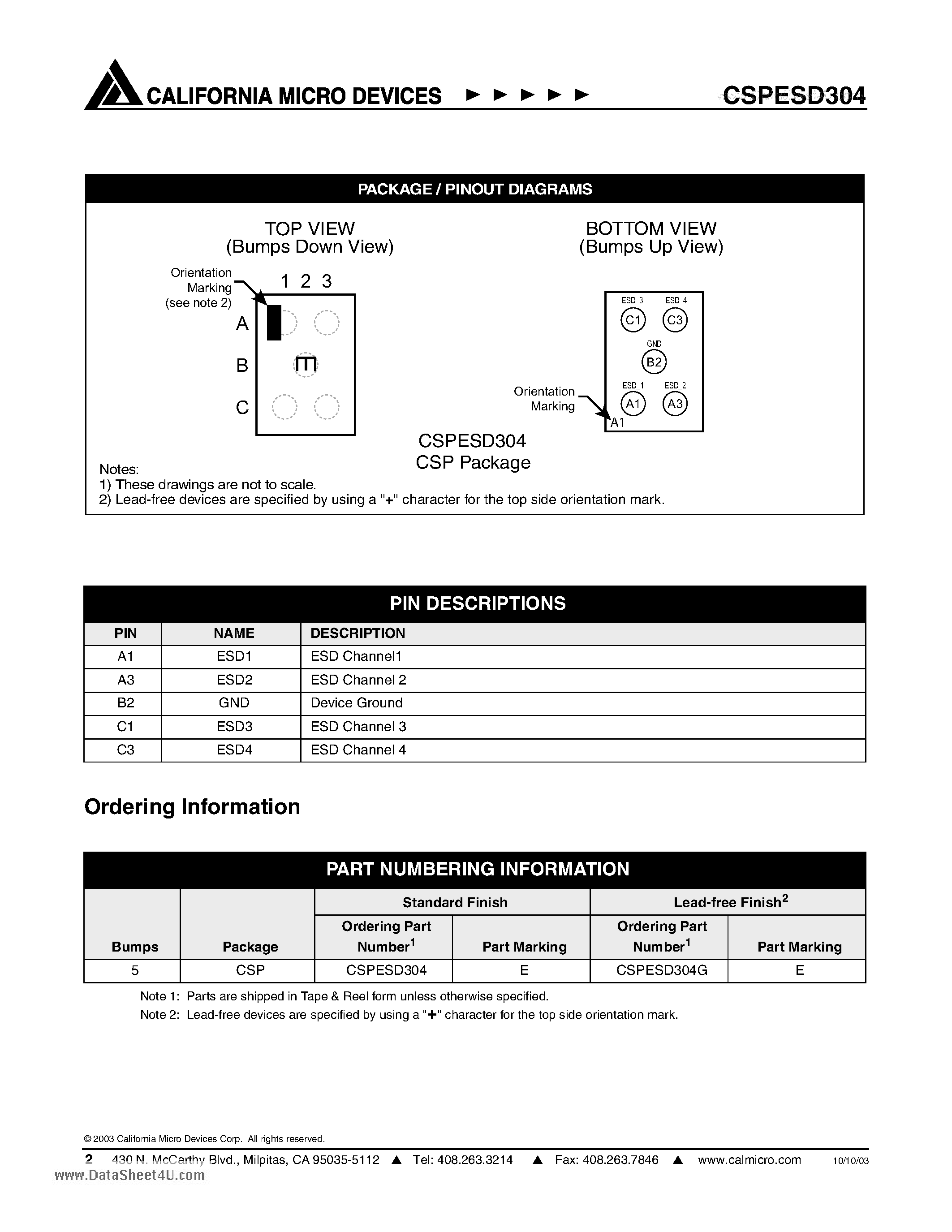 Datasheet CSPESD304 - 4-Channel ESD Array in CSP page 2