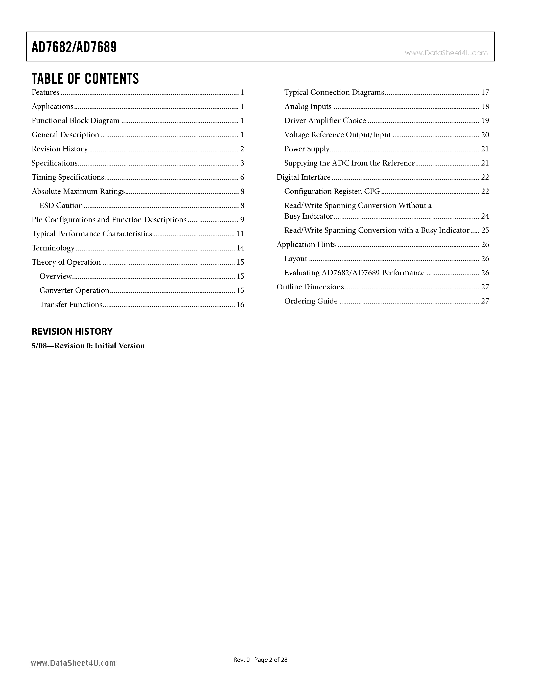 Datasheet AD7682 page 2 Datasheet AD7682 - 16-Bit - 4-Channel/8-Channel - 250 kSPS PulSAR ADC page 2