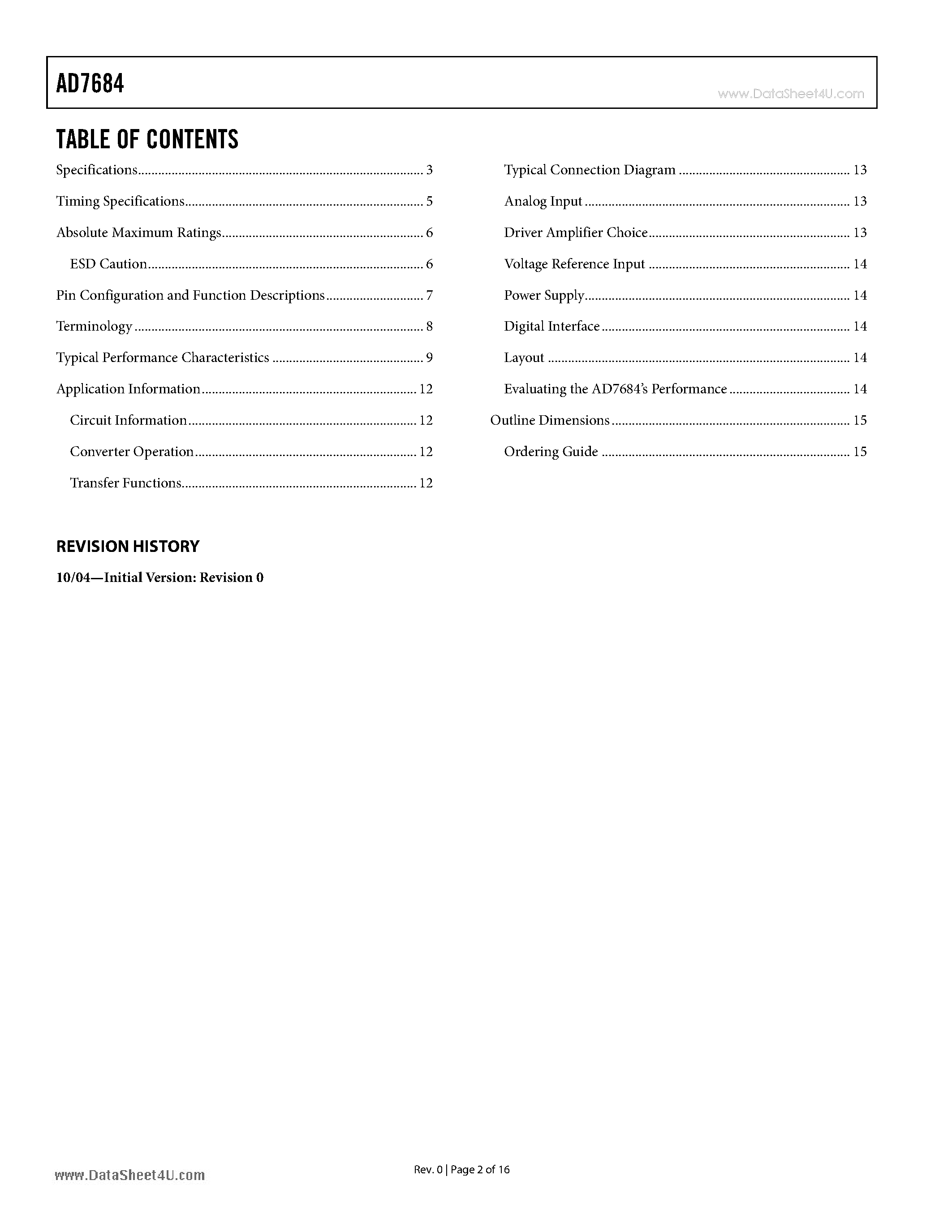 Datasheet AD7684 - 16-Bit - 100 kSPS PulSAR Differential ADC in MSOP page 2