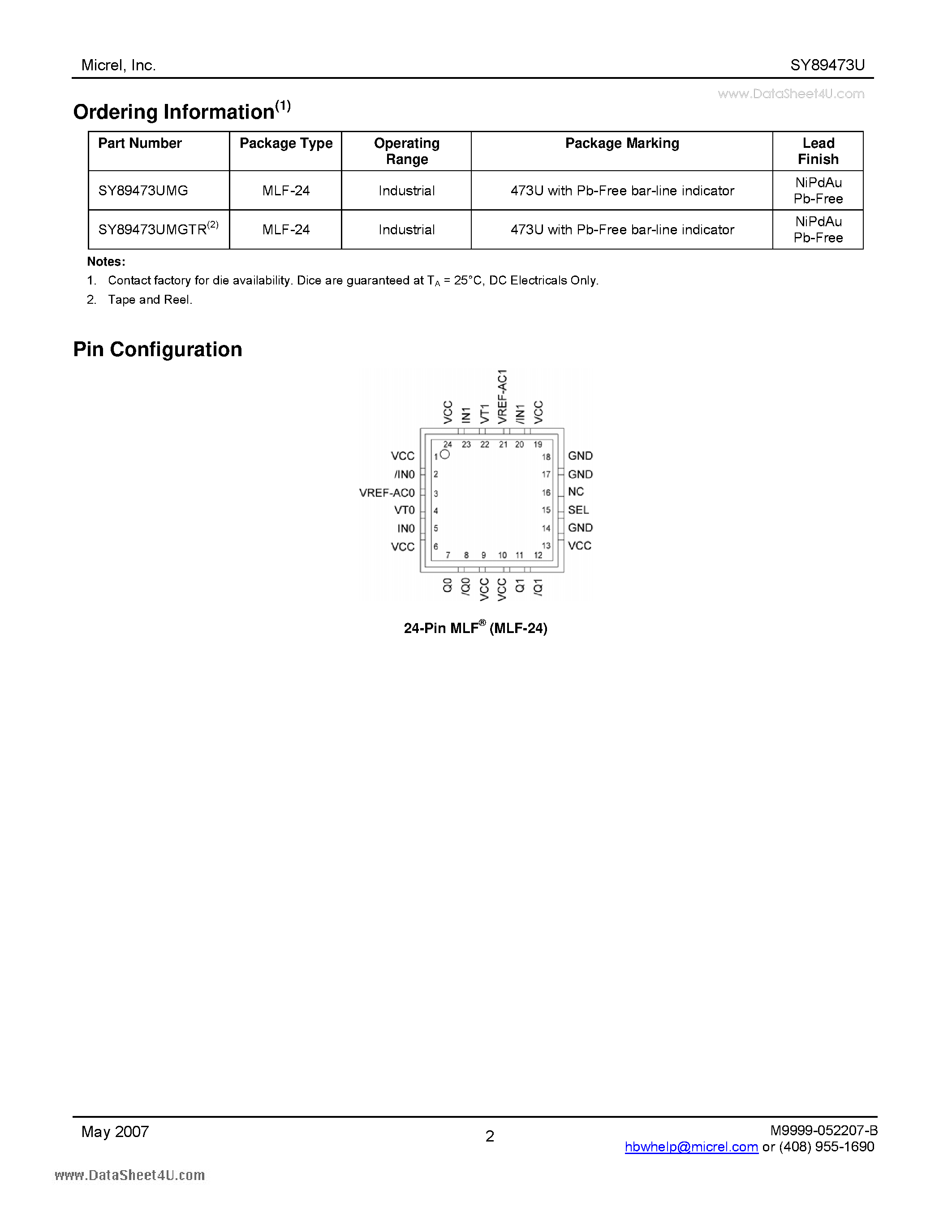 Datasheet SY89473U - Precision LVPECL 2:1 Multiplexer with 1:2 Fanout and Internal Termination page 2