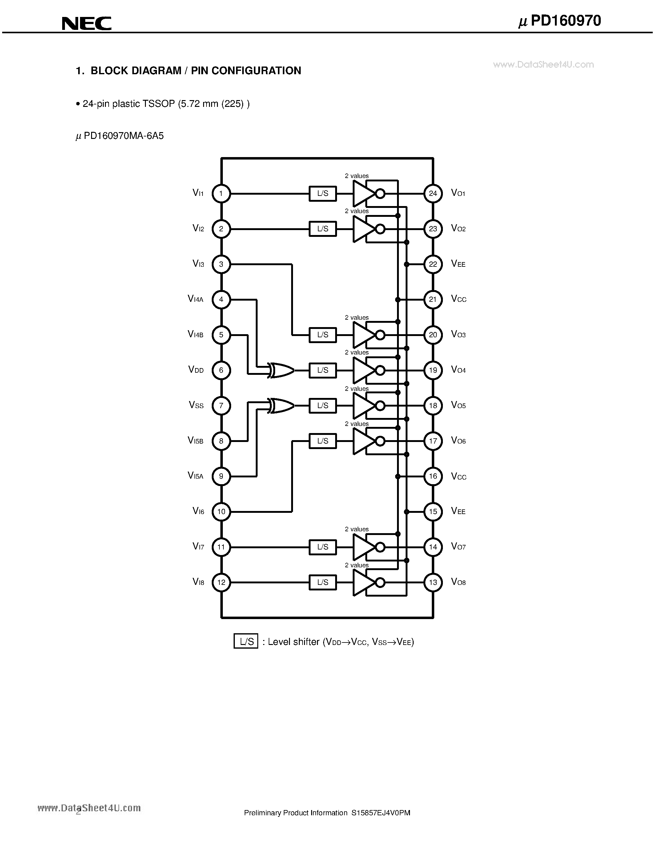 Даташит UPD160970 - 8-ch level shift driver IC страница 2