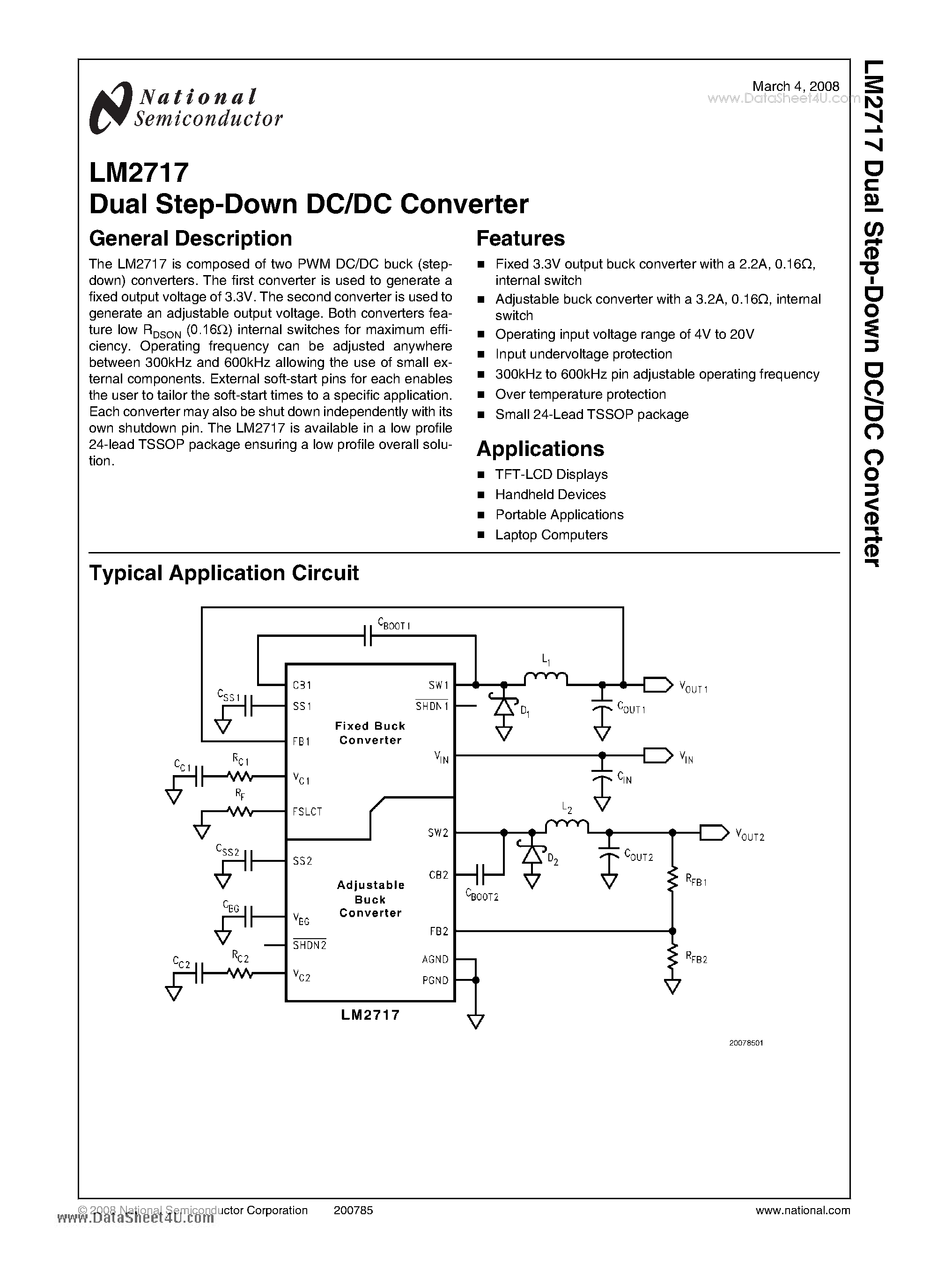 Datasheet LM2717 page 1 Datasheet LM2717 - Dual Step-Down DC/DC Converter page 1