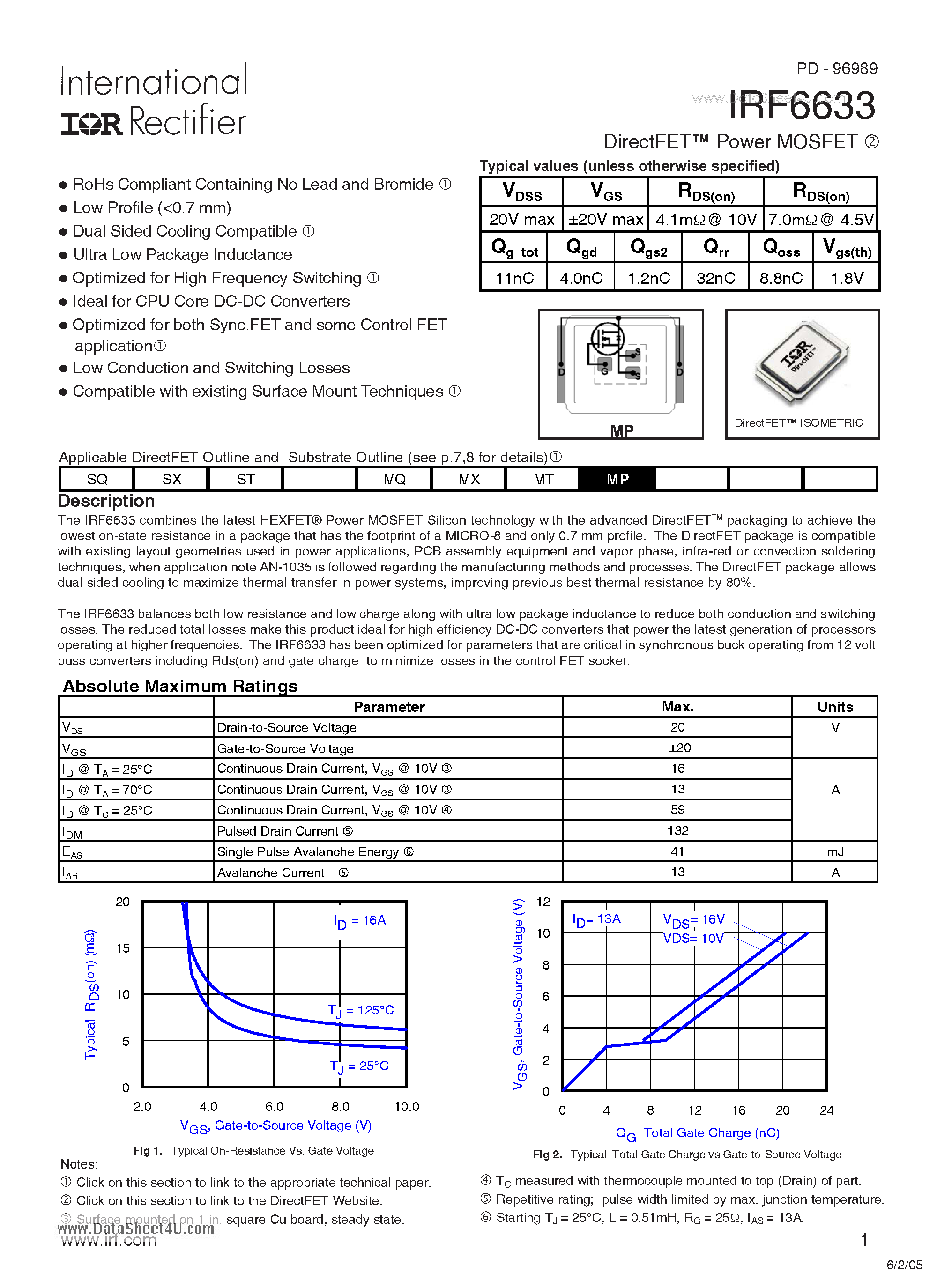 Datasheet IRF6633 - DirectFET Power MOSFET page 1