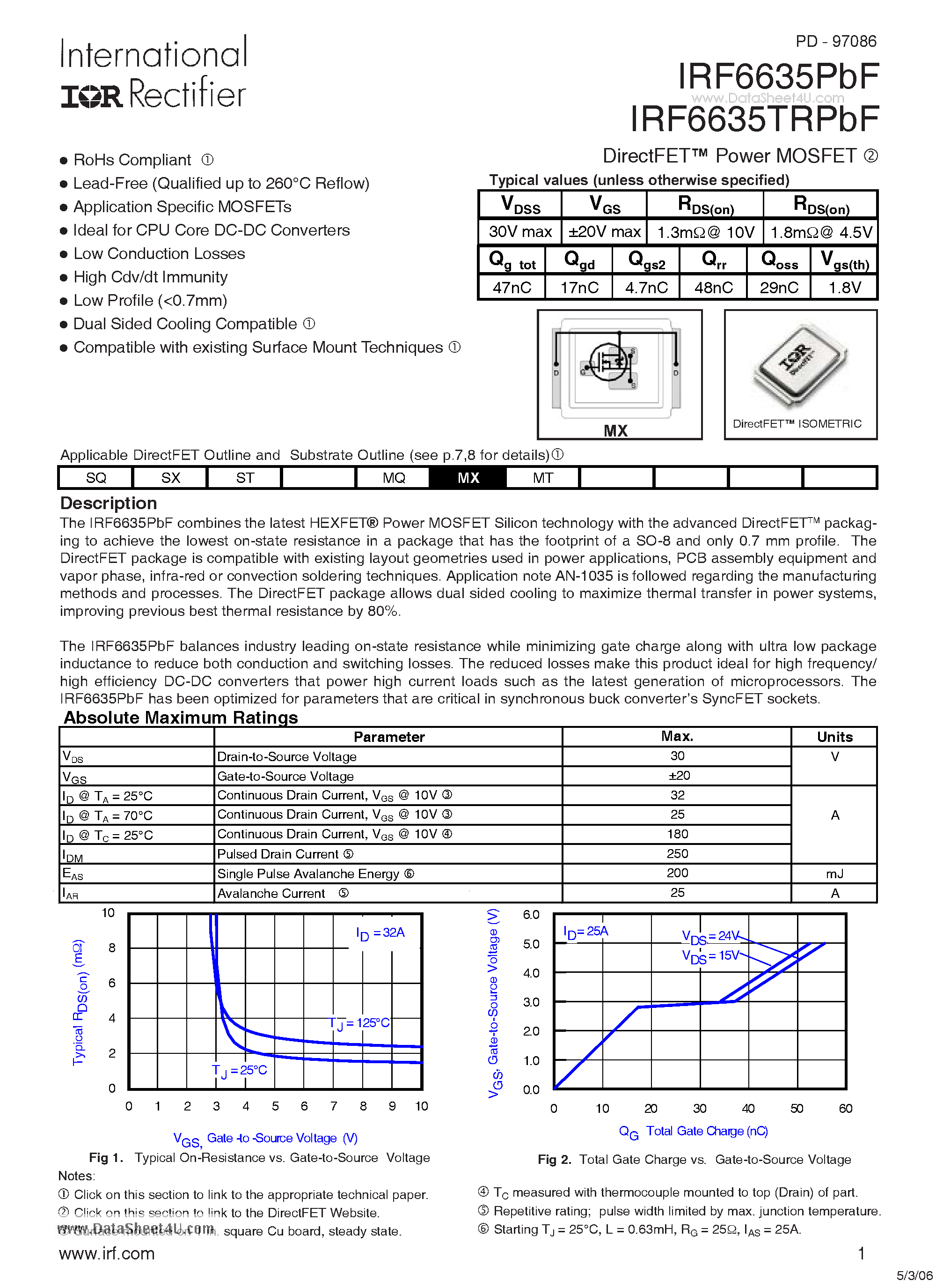 Datasheet IRF6635PbF page 1 Datasheet IRF6635PbF - DirectFET Power MOSFET page 1