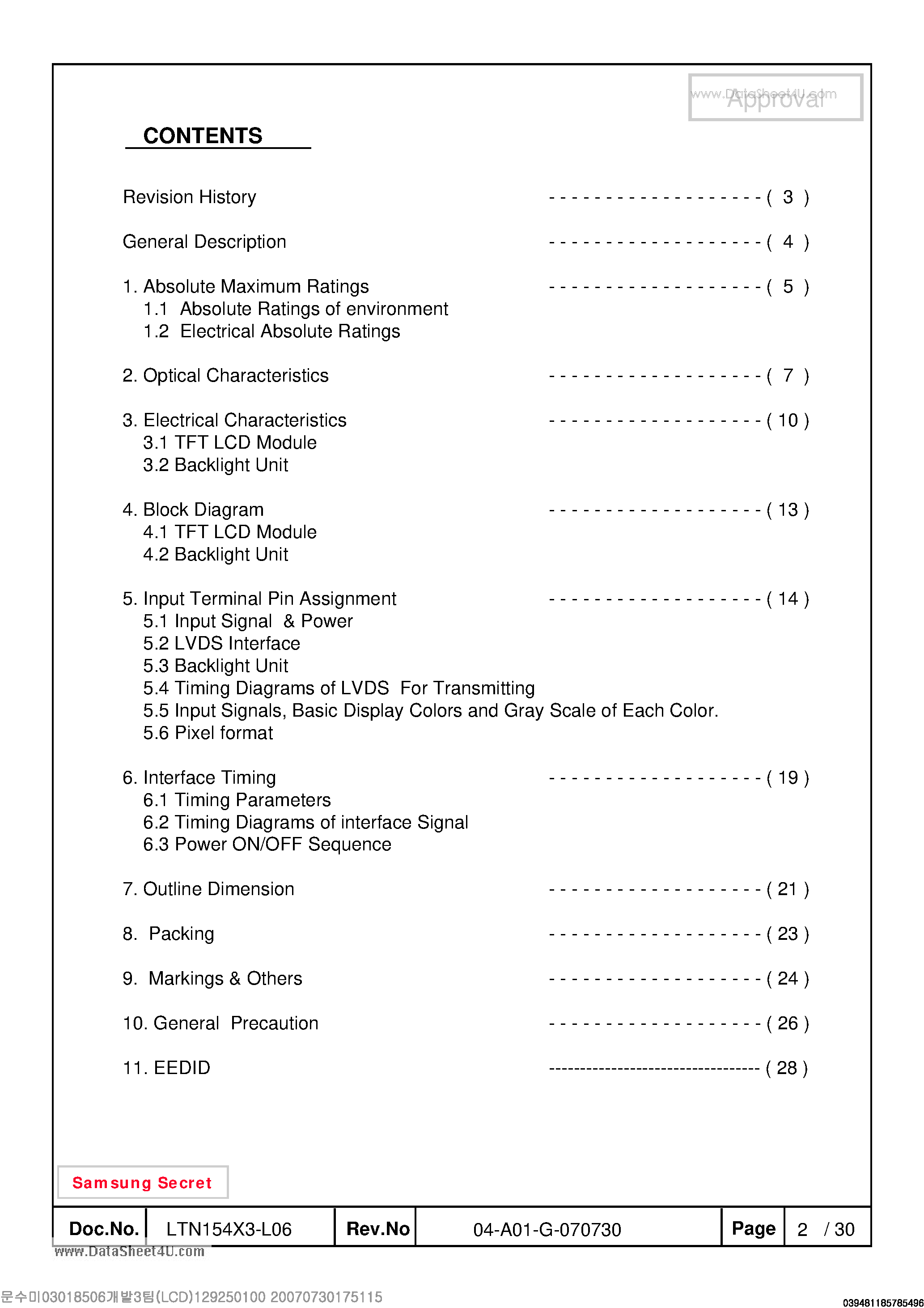 Даташит на микросхему LTN154X3-L06 страница 2 Даташит LTN154X3-L06 - TFT-LCD страница 2