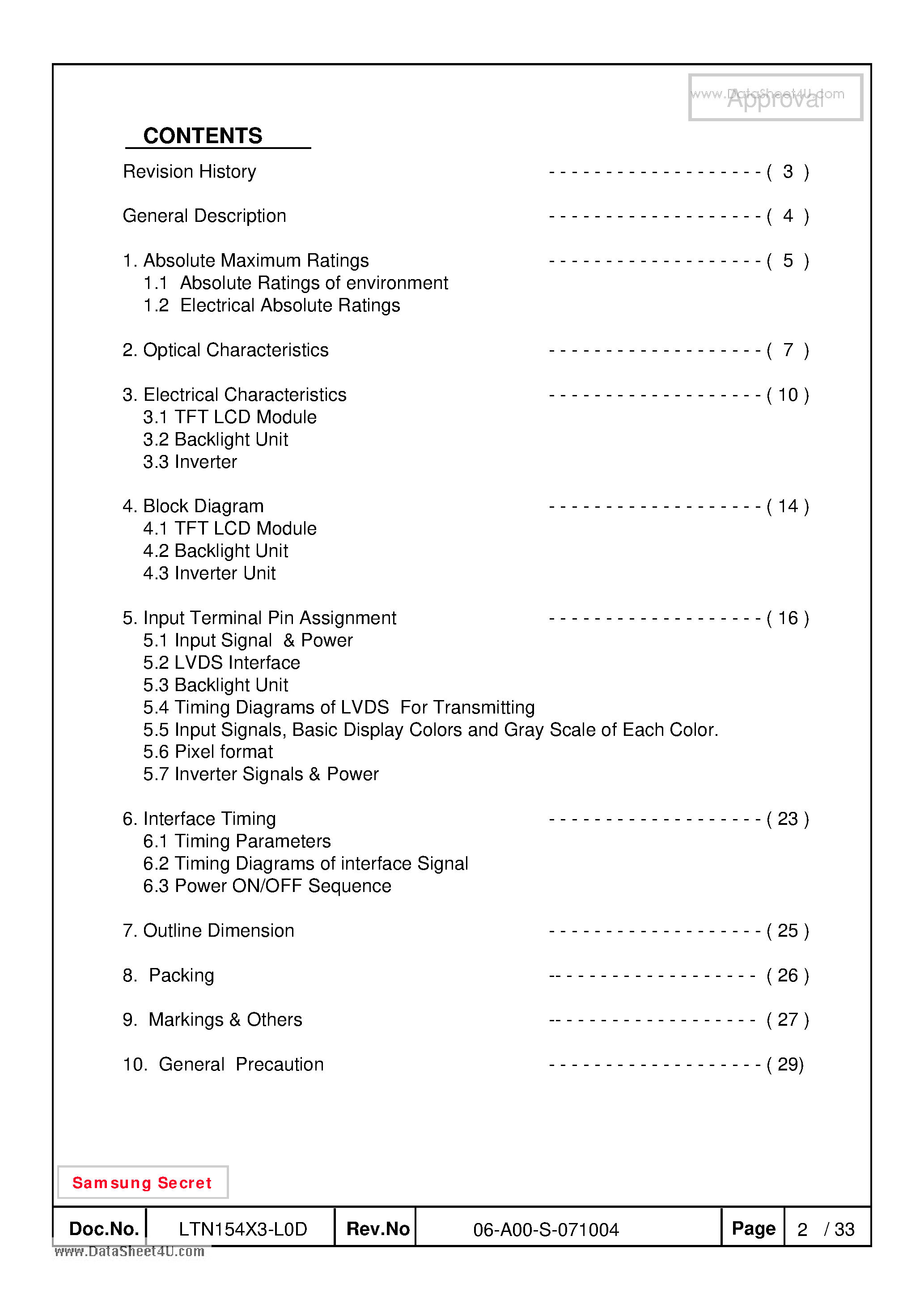 Даташит на микросхему LTN154X3-L0D страница 2 Даташит LTN154X3-L0D - TFT-LCD страница 2