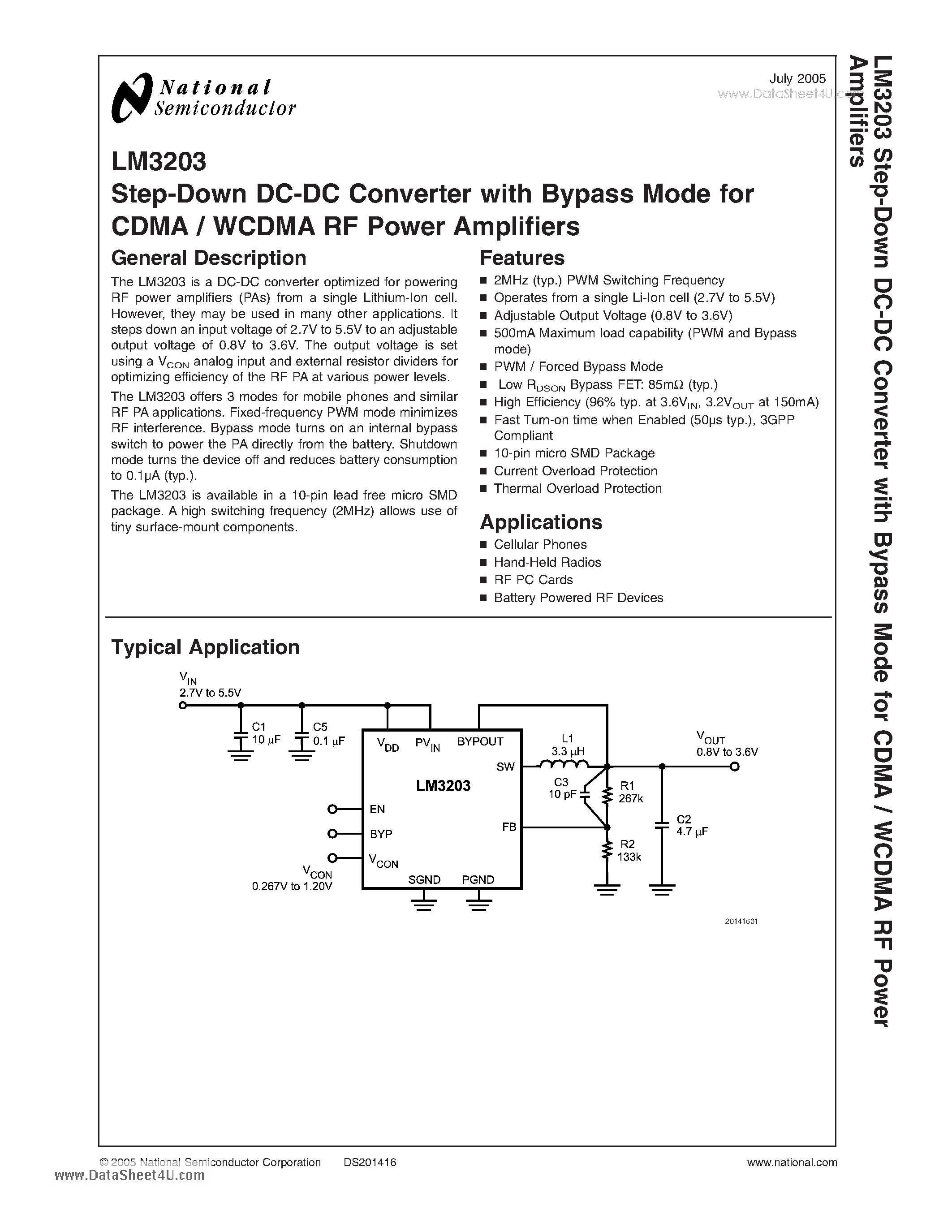 Datasheet LM3203 page 1 Datasheet LM3203 - Step-Down DC-DC Converter page 1