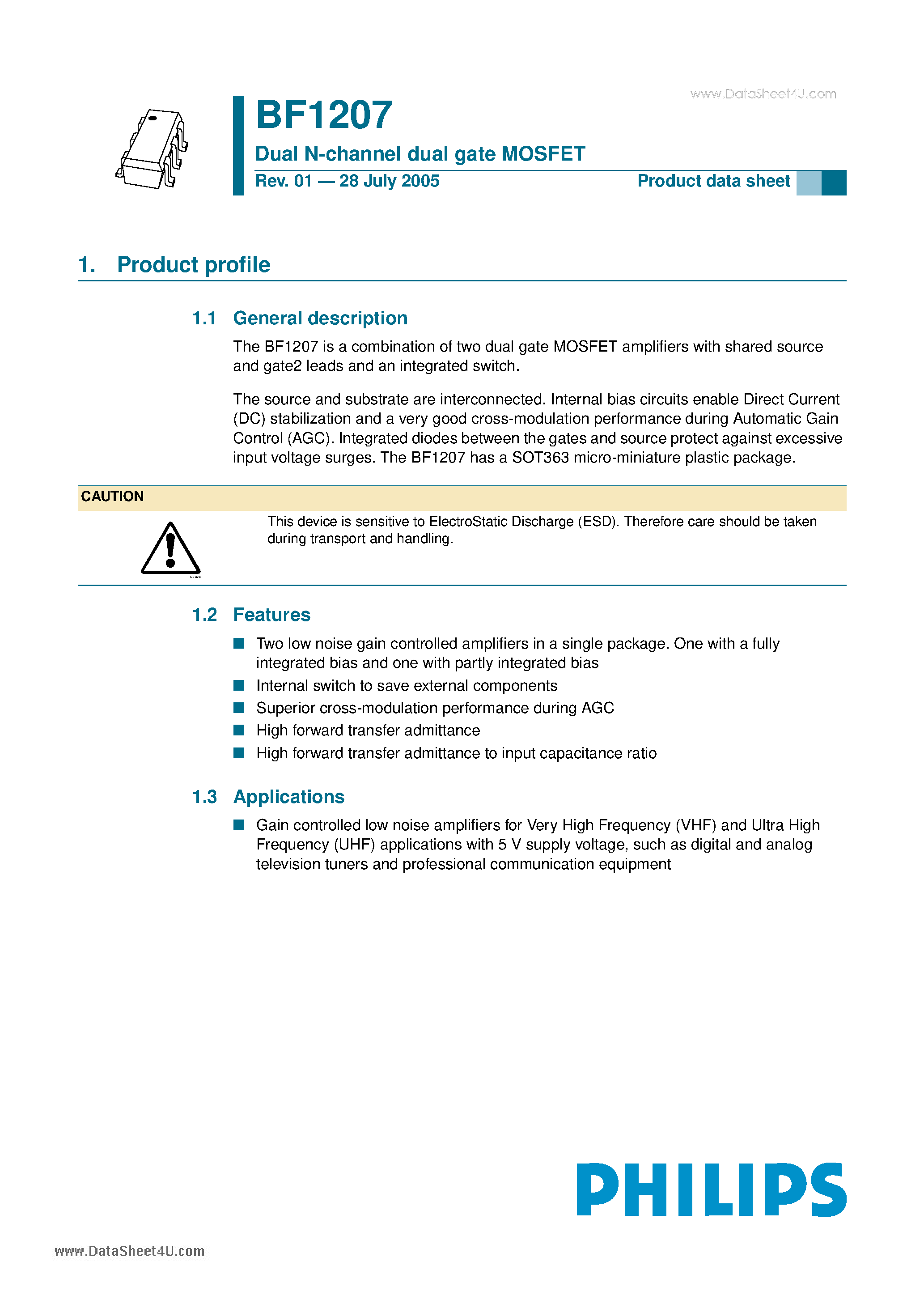 Даташит BF1207 - Dual N-channel dual gate MOSFET страница 1