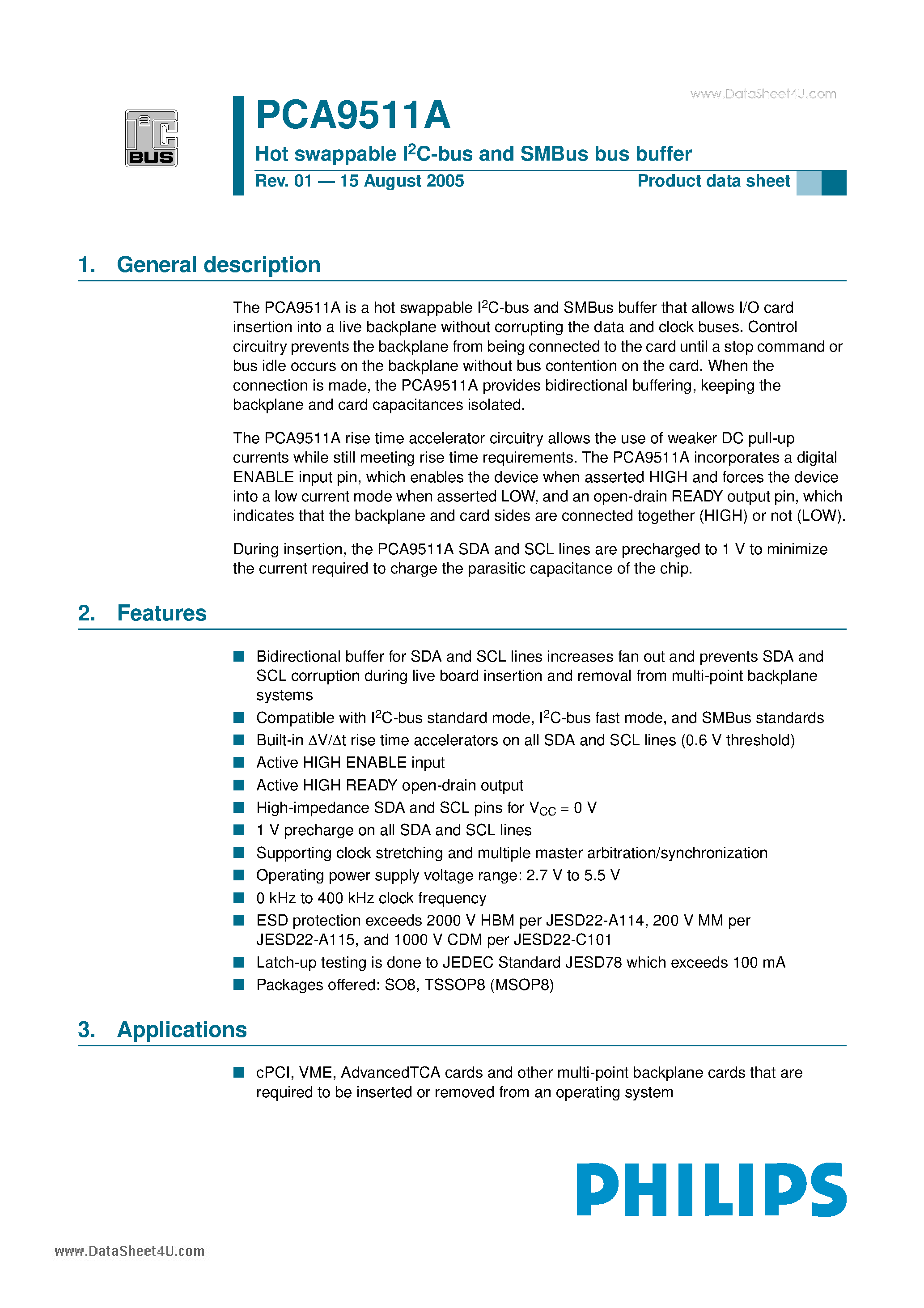 Datasheet PCA9511A - Hot swappable I2C-bus and SMBus bus buffer page 1