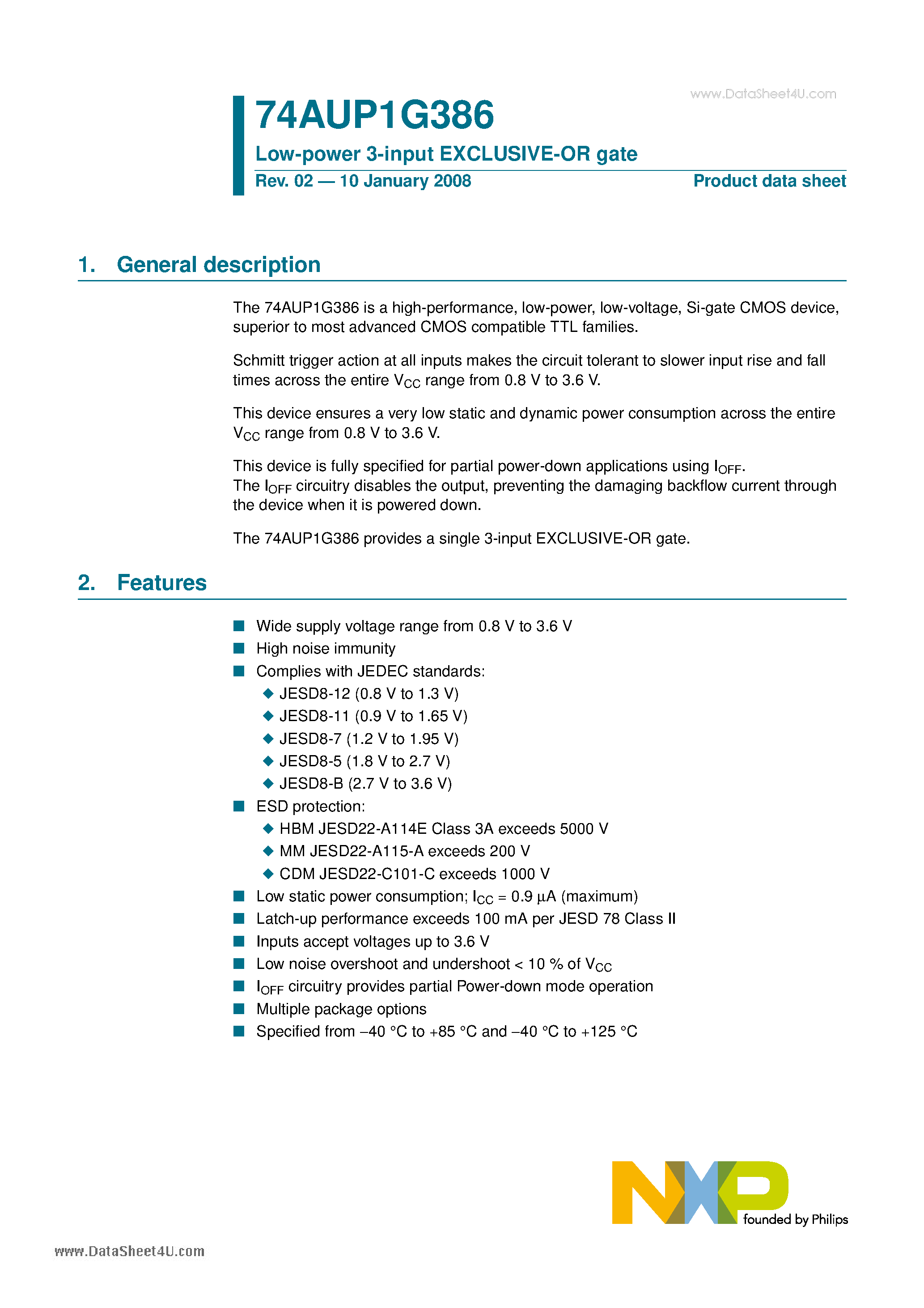 Datasheet 74AUP1G386 - Low-power 3-input EXCLUSIVE-OR gate page 1