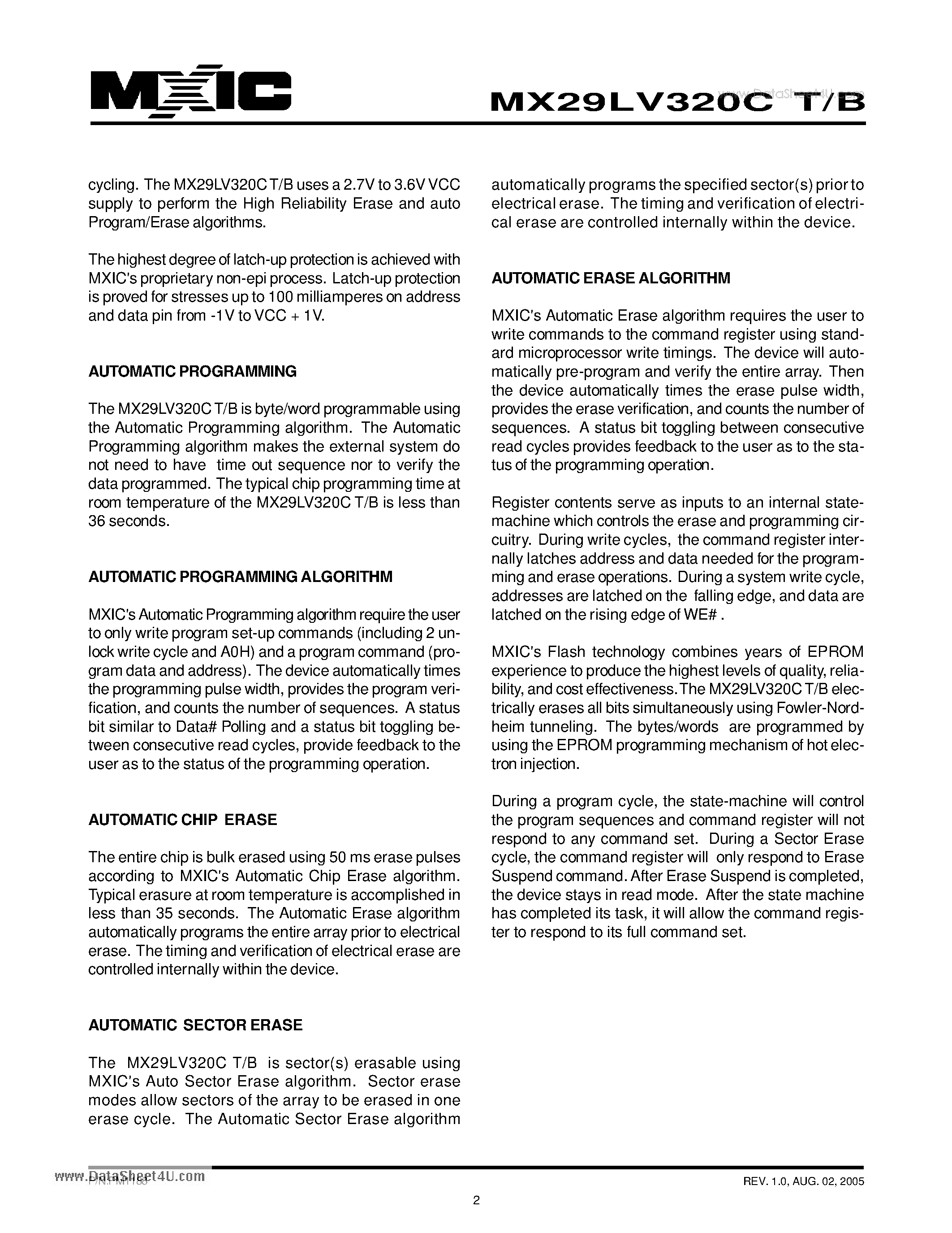 Datasheet MX29LV320CB - 32M-BIT [4M x 8 / 2M x 16] SINGLE VOLTAGE 3V ONLY FLASH MEMORY page 2