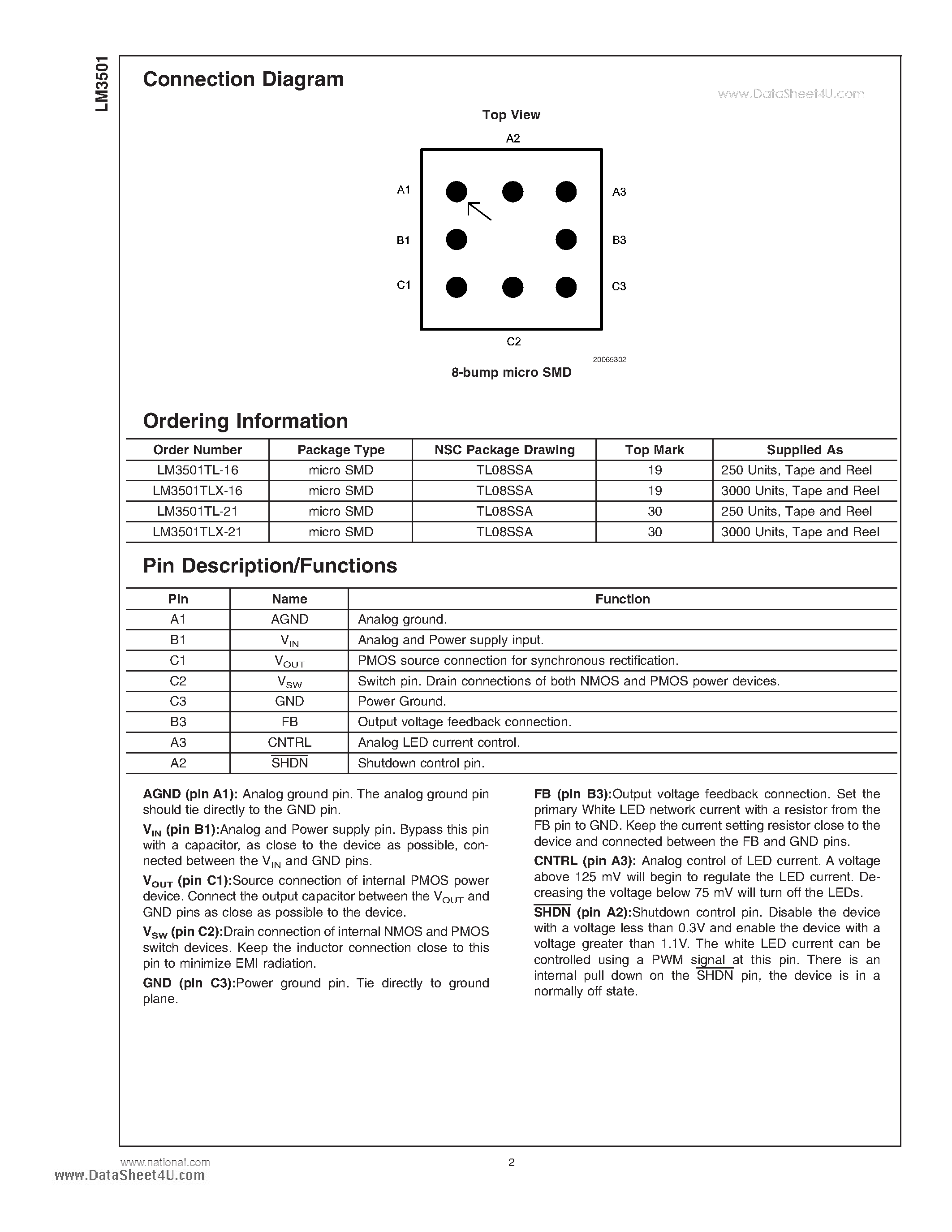 Datasheet LM3501 - Synchronous Step-up DC/DC Converter page 2