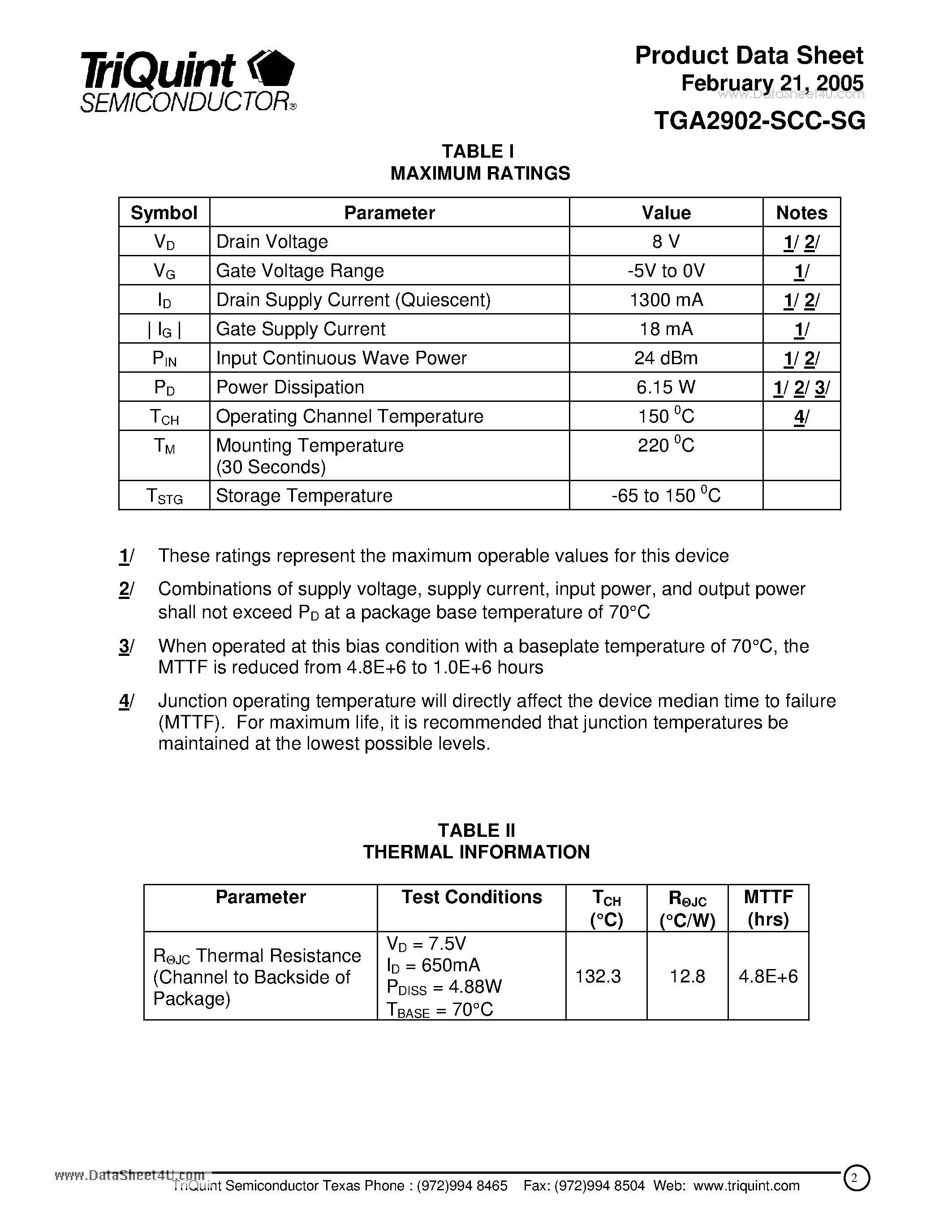 Datasheet TGA2902-SCC-SG - 2 Watt Packaged Amplifier page 2