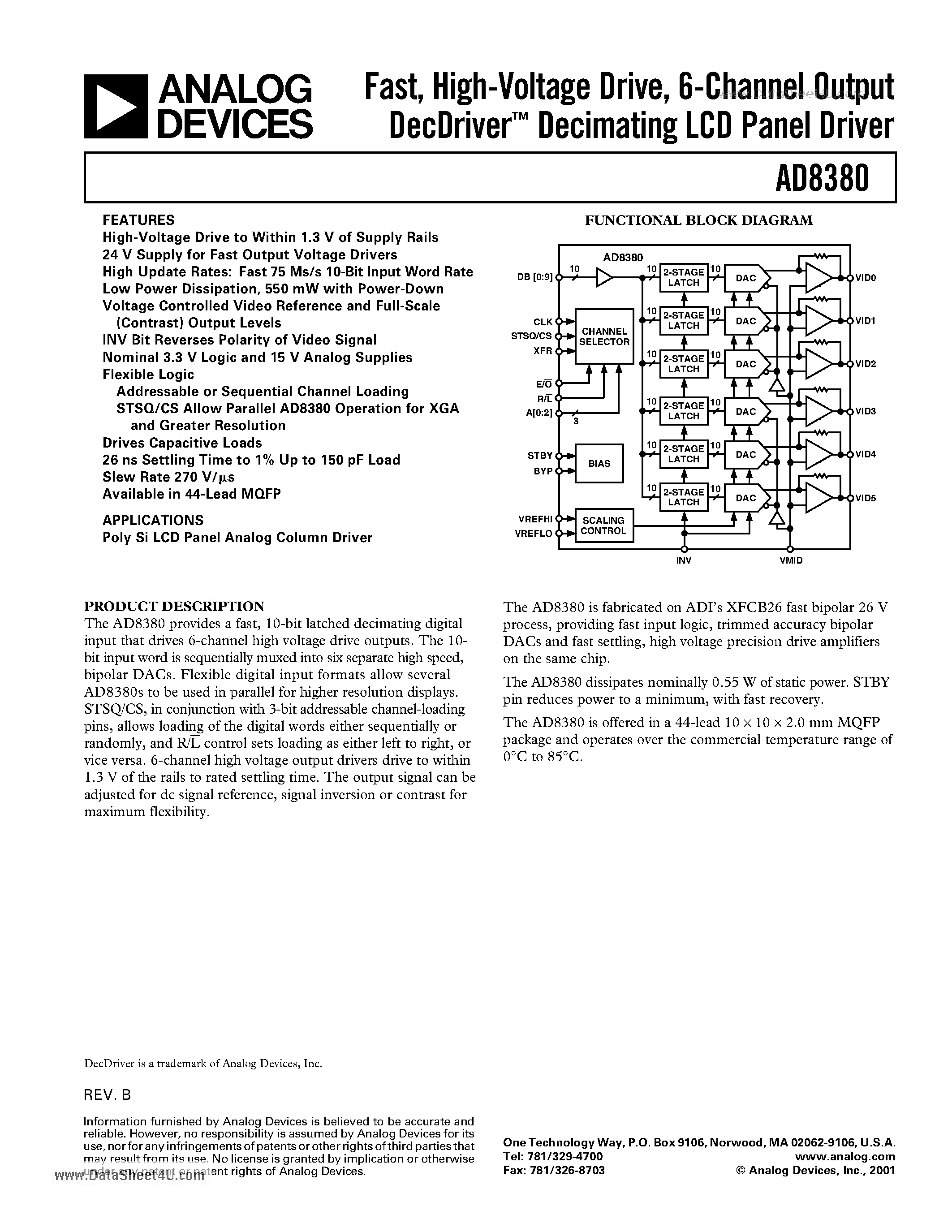 Datasheet AD8380 - Decimating LCD Panel Driver page 1