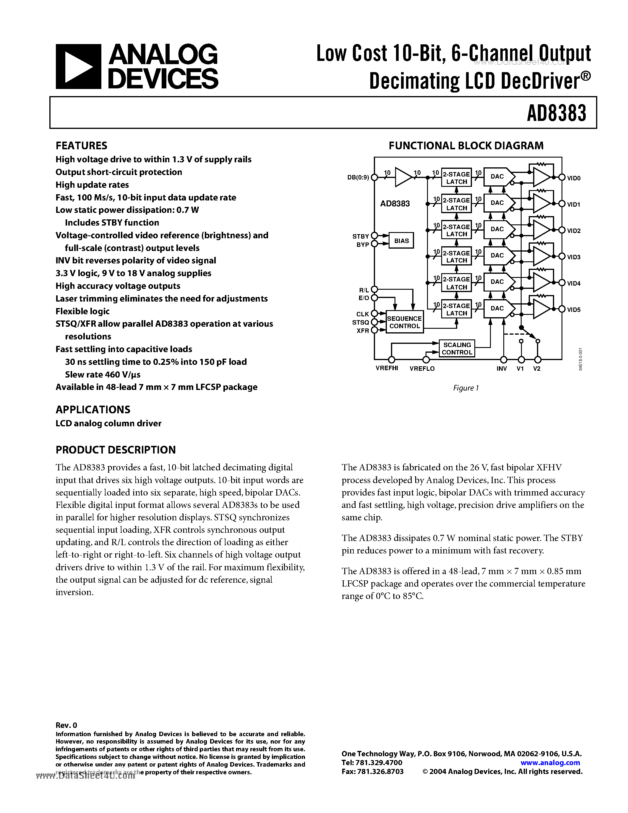 Datasheet AD8383 - 6-Channel Output Decimating LCD page 1