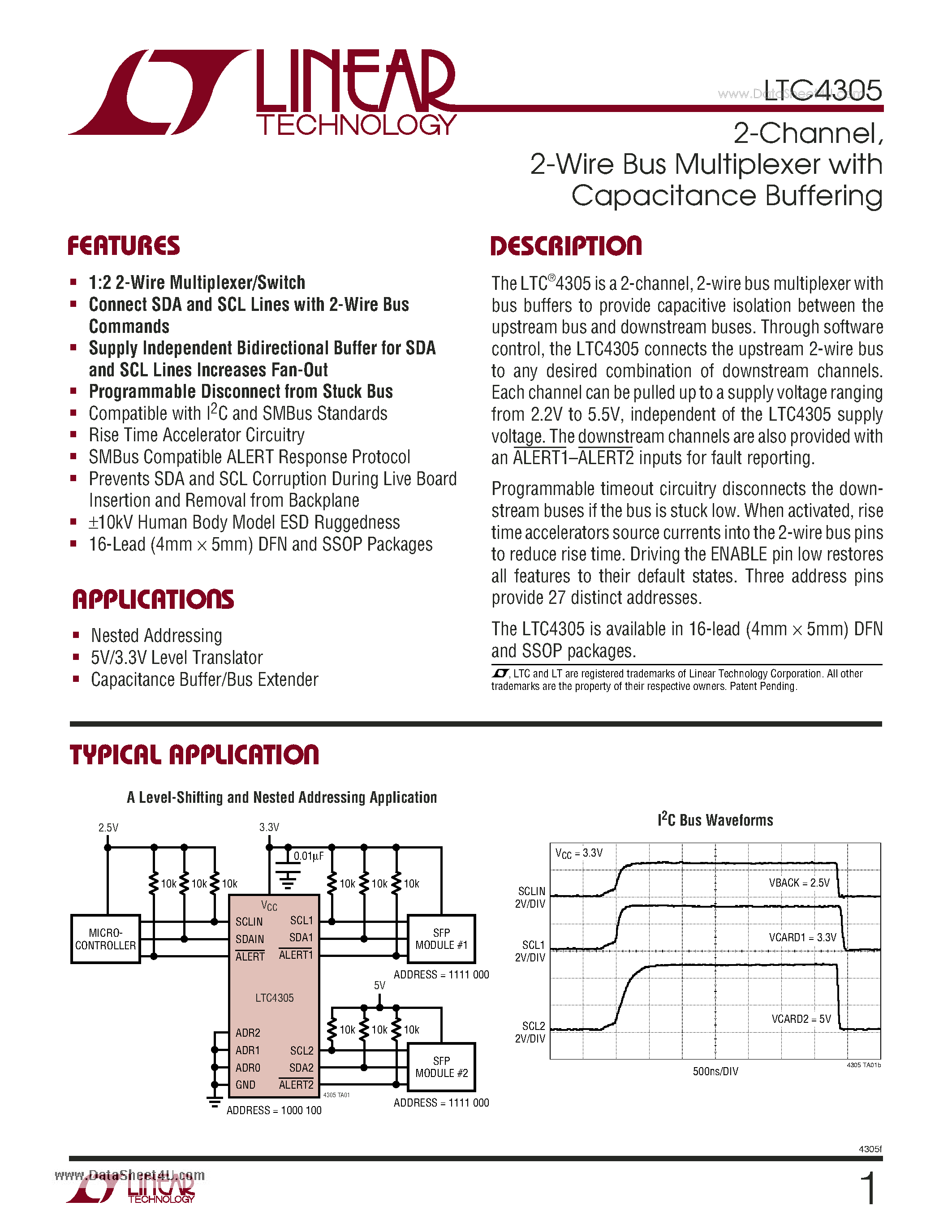 Datasheet LTC4305 - 2-Wire Bus Multiplexer page 1