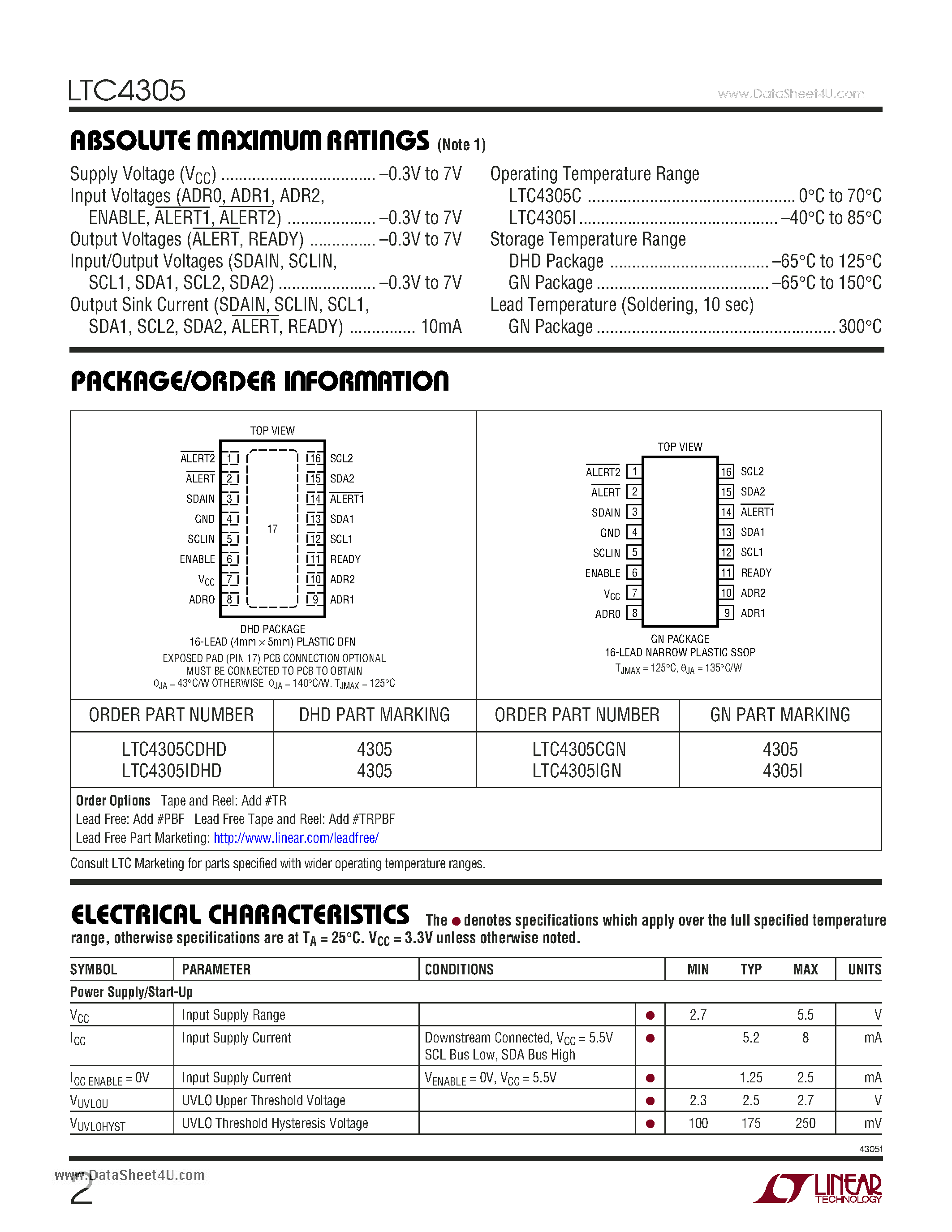 Datasheet LTC4305 - 2-Wire Bus Multiplexer page 2