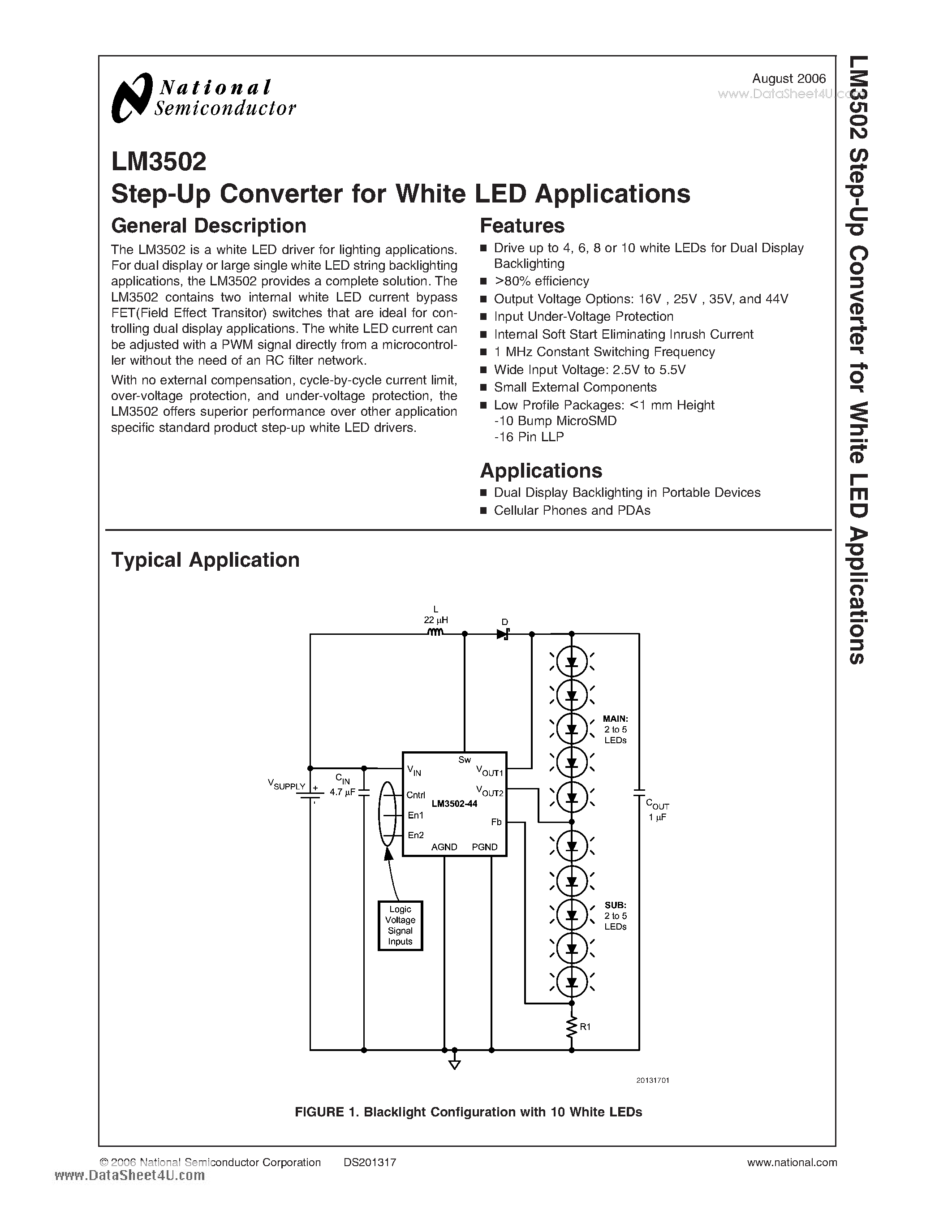 Datasheet LM3502 - Step-Up Converter page 1