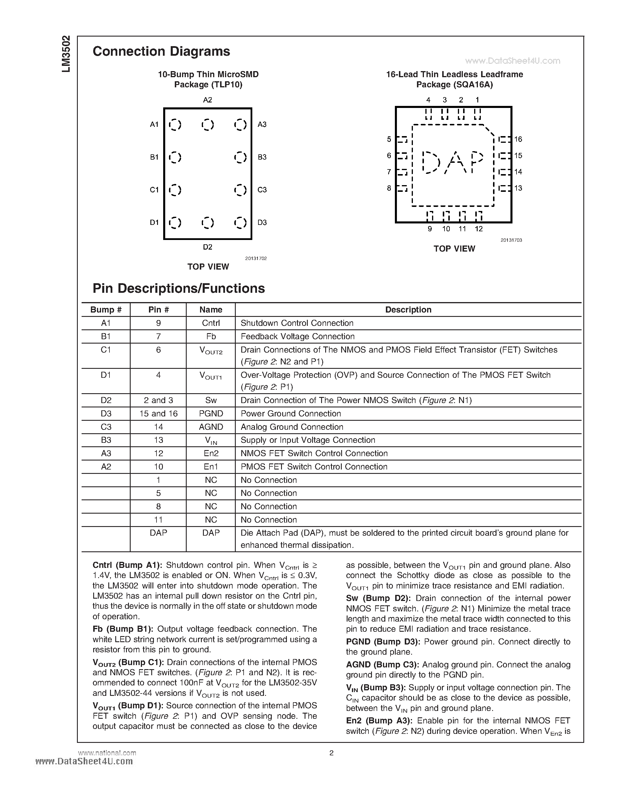 Datasheet LM3502 - Step-Up Converter page 2