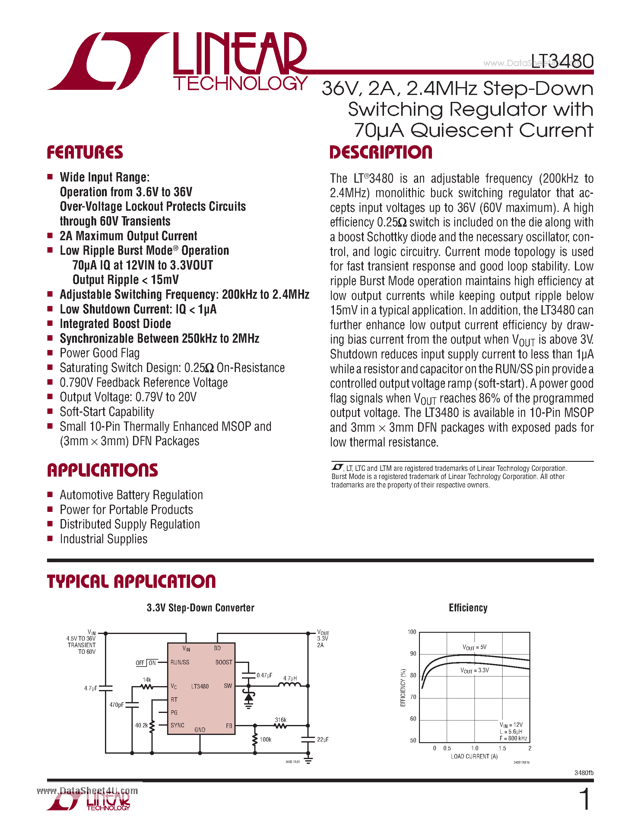 Datasheet LT3480 - 2.4MHz Step-Down Switching Regulator page 1