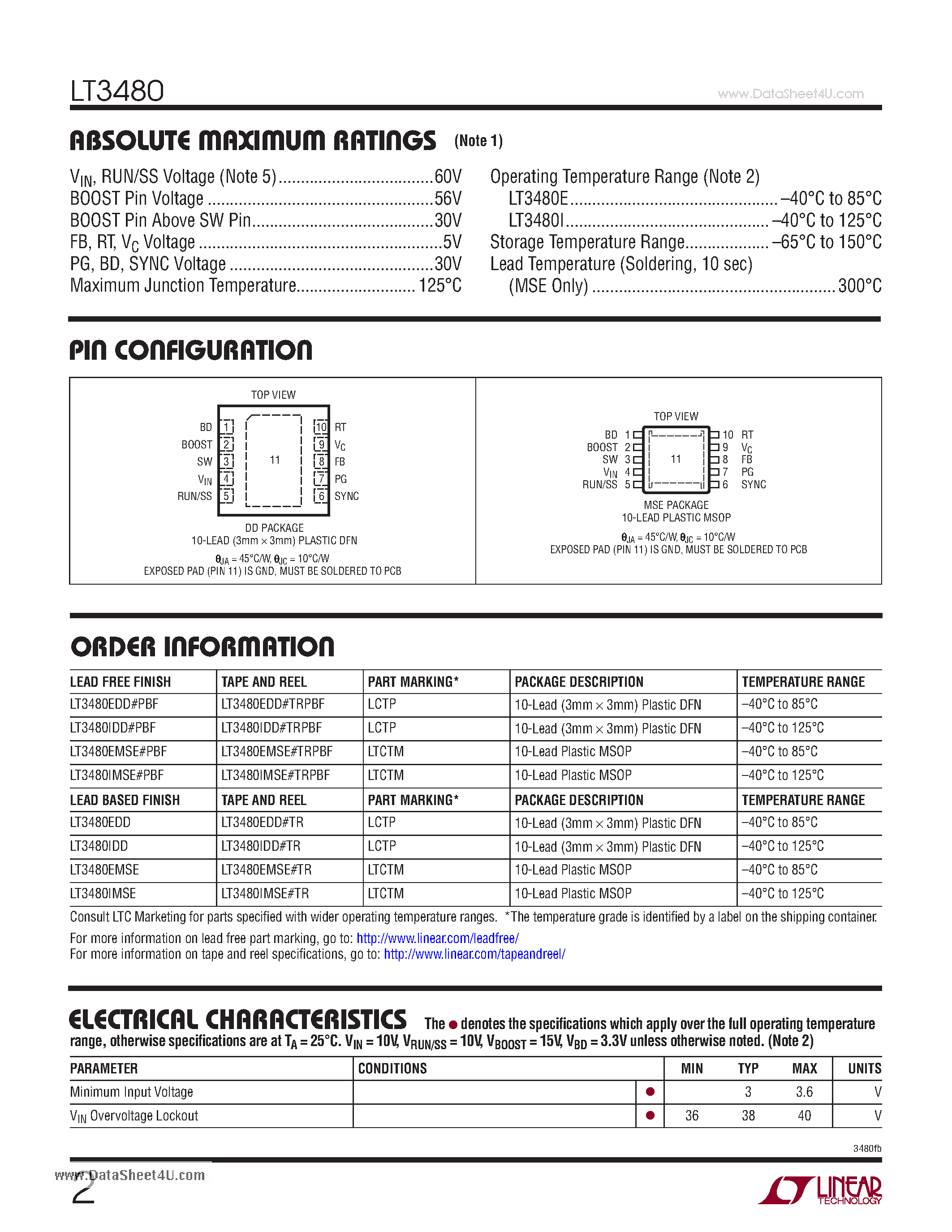 Datasheet LT3480 - 2.4MHz Step-Down Switching Regulator page 2