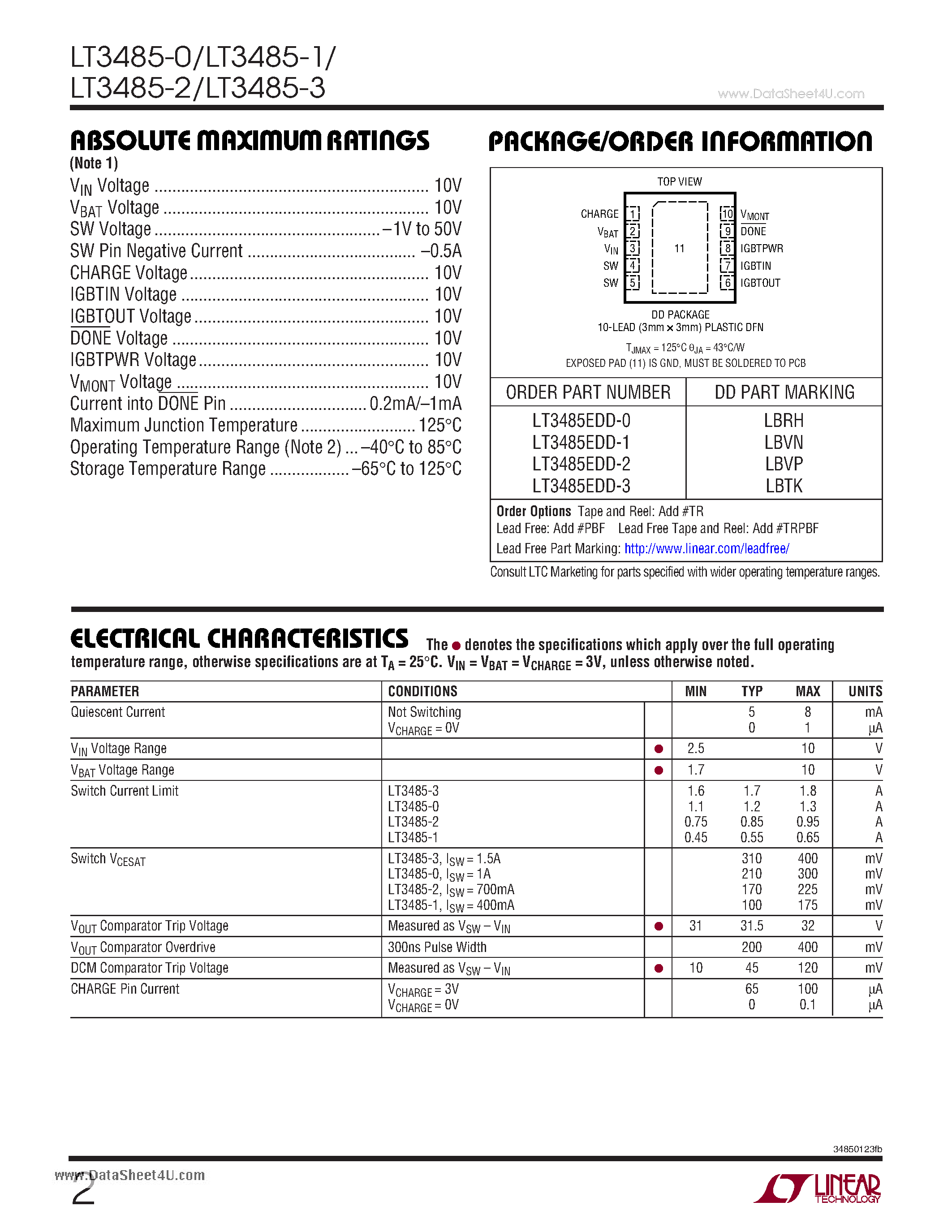 Datasheet LT3485-0 - Photoflash Capacitor Chargers page 2