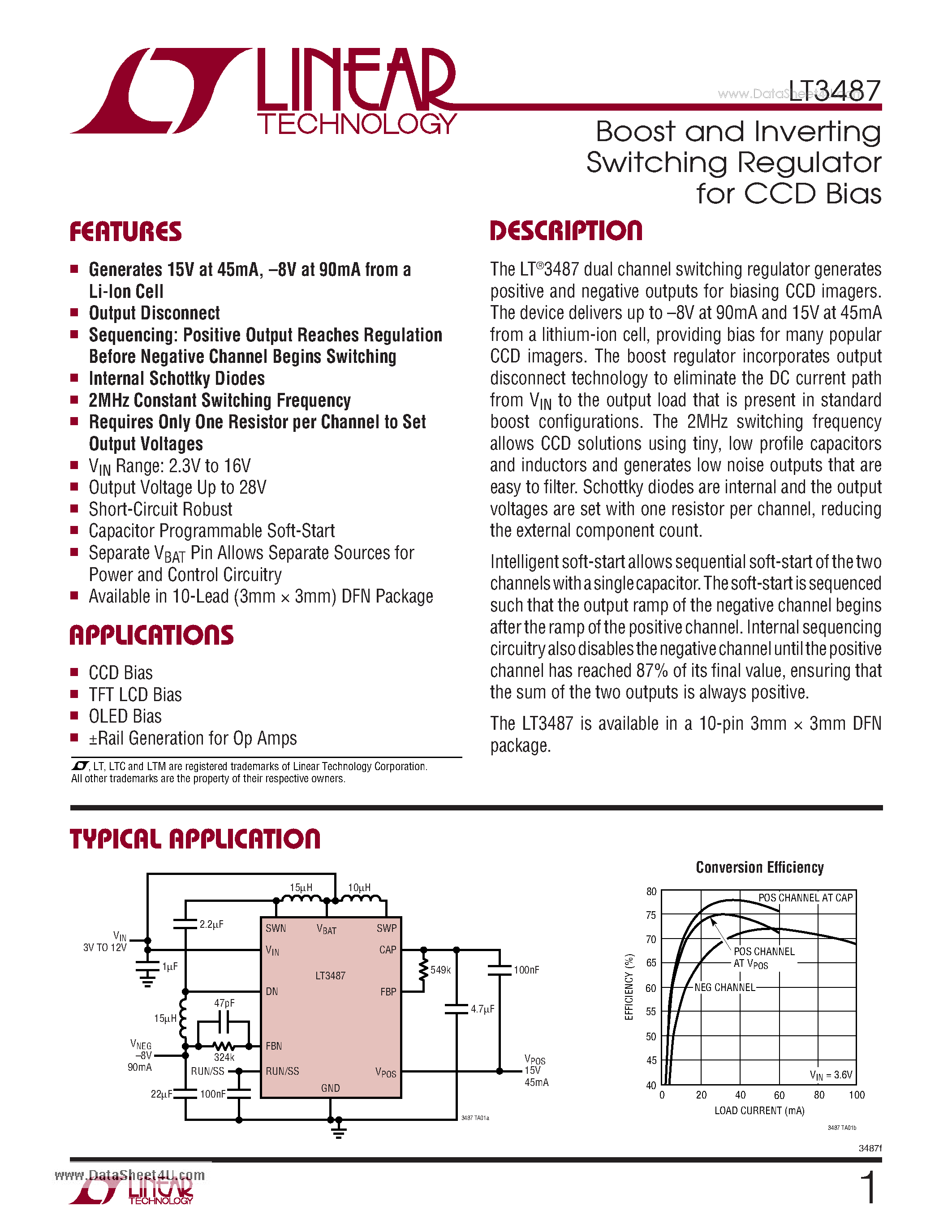 Datasheet LT3487 - Boost and Inverting Switching Regulator page 1