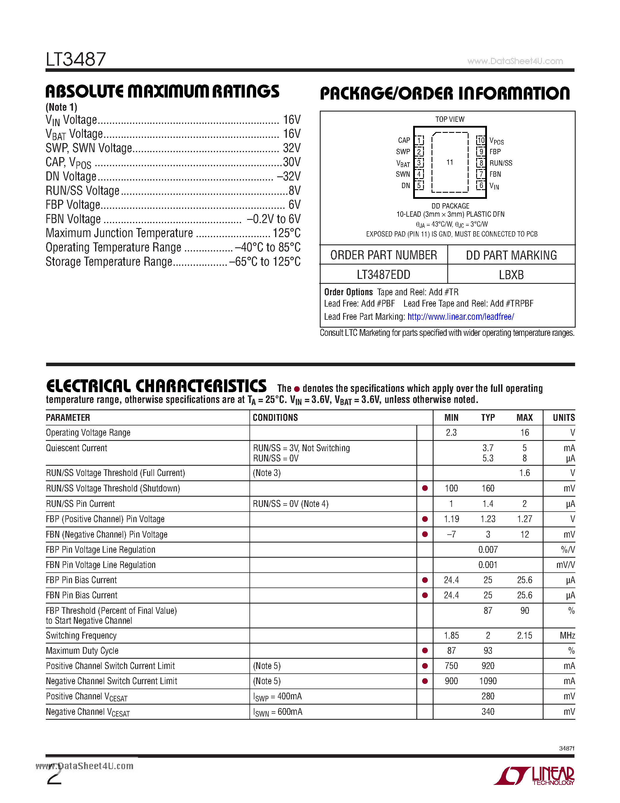 Datasheet LT3487 - Boost and Inverting Switching Regulator page 2