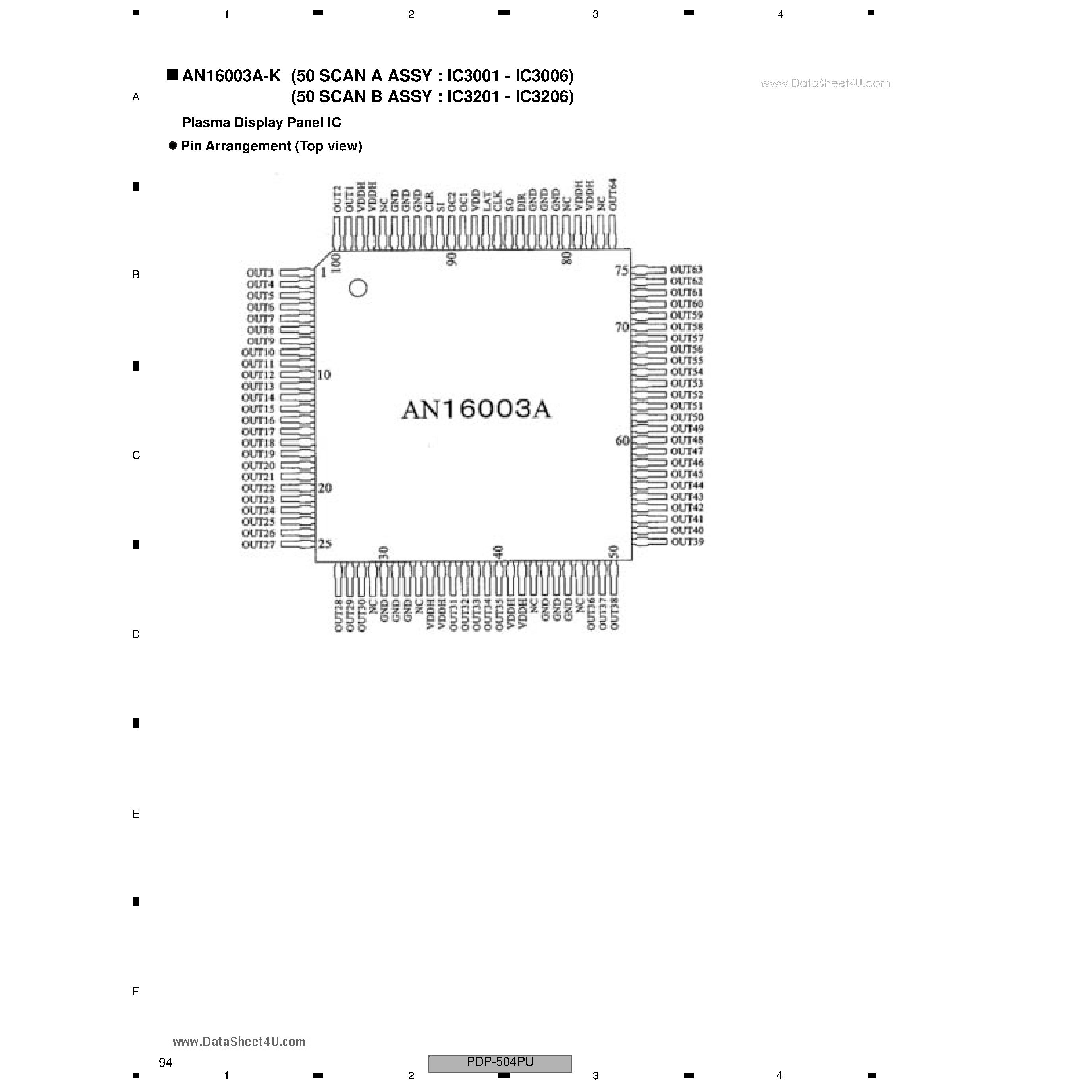 Datasheet AN16003A-K - Plasma Display Panel IC page 1