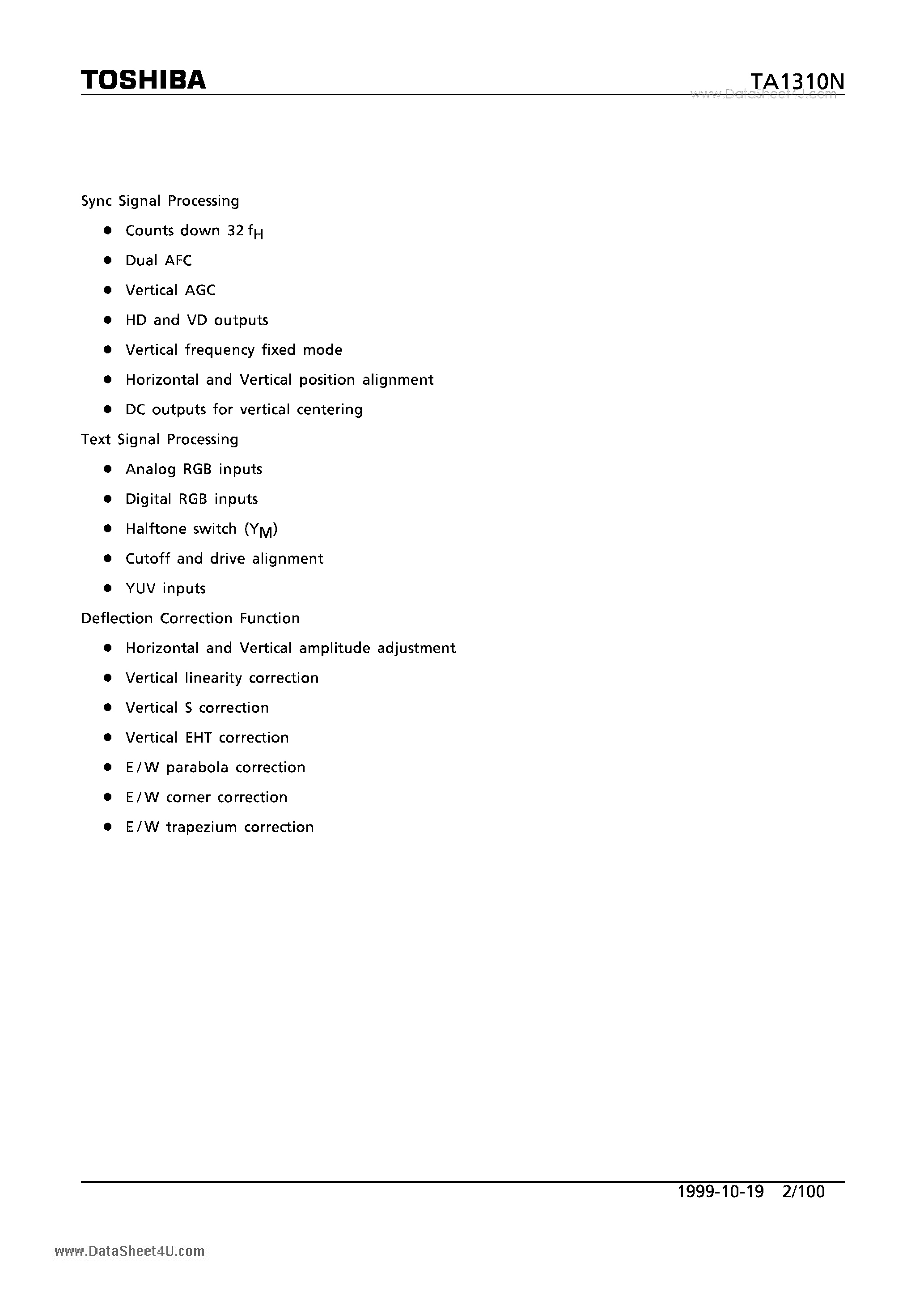 Даташит на микросхему TA1310N страница 2 Даташит TA1310N - DISTORTION COMPENSATION IC страница 2