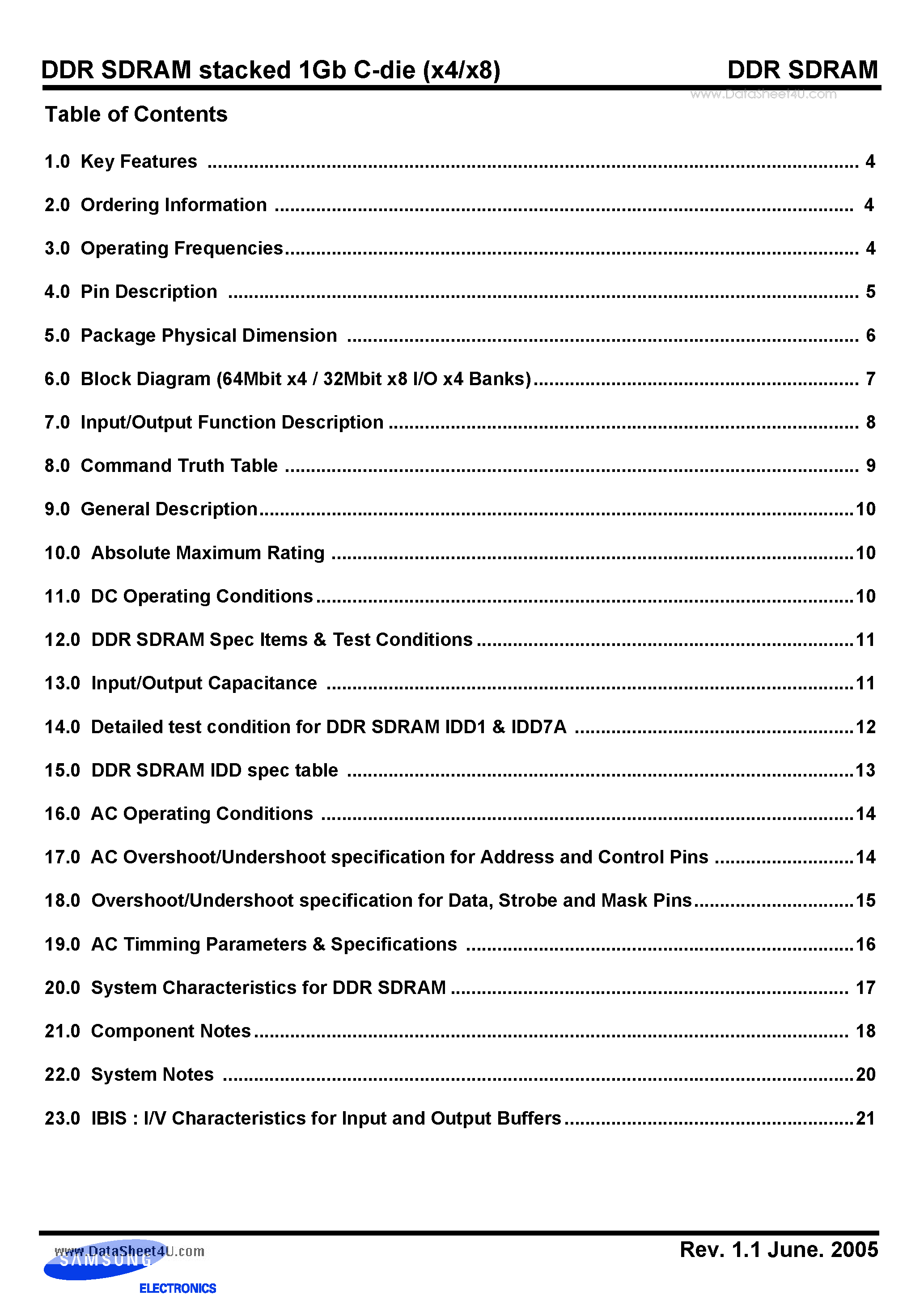 Datasheet K4H1G0638C-UC/LA2 page 2 Datasheet K4H1G0638C-UC/LA2 - Stacked 1Gb C-die DDR SDRAM Specification page 2