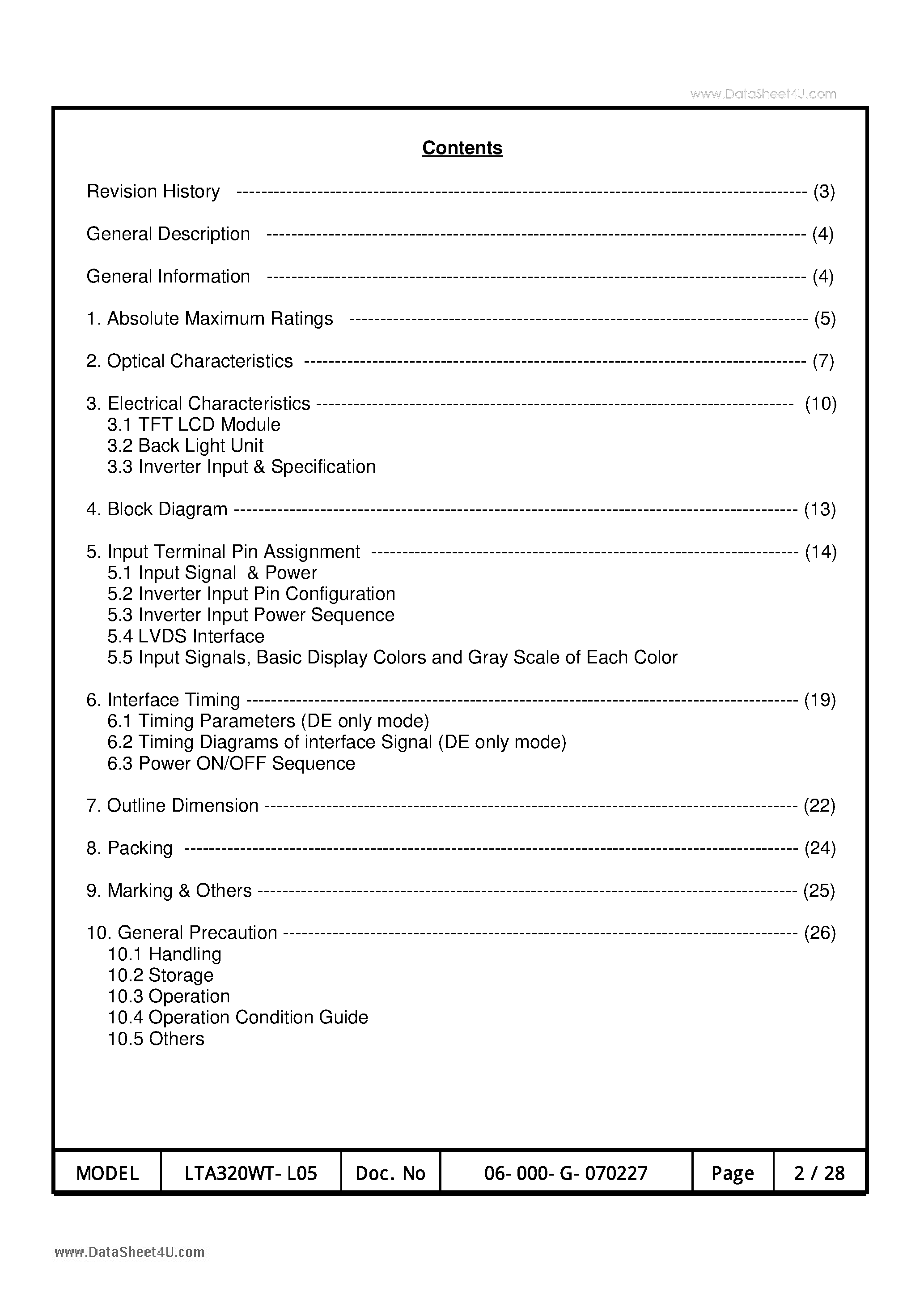 Datasheet LTA320WT-L05 page 2 Datasheet LTA320WT-L05 - LCD Module page 2