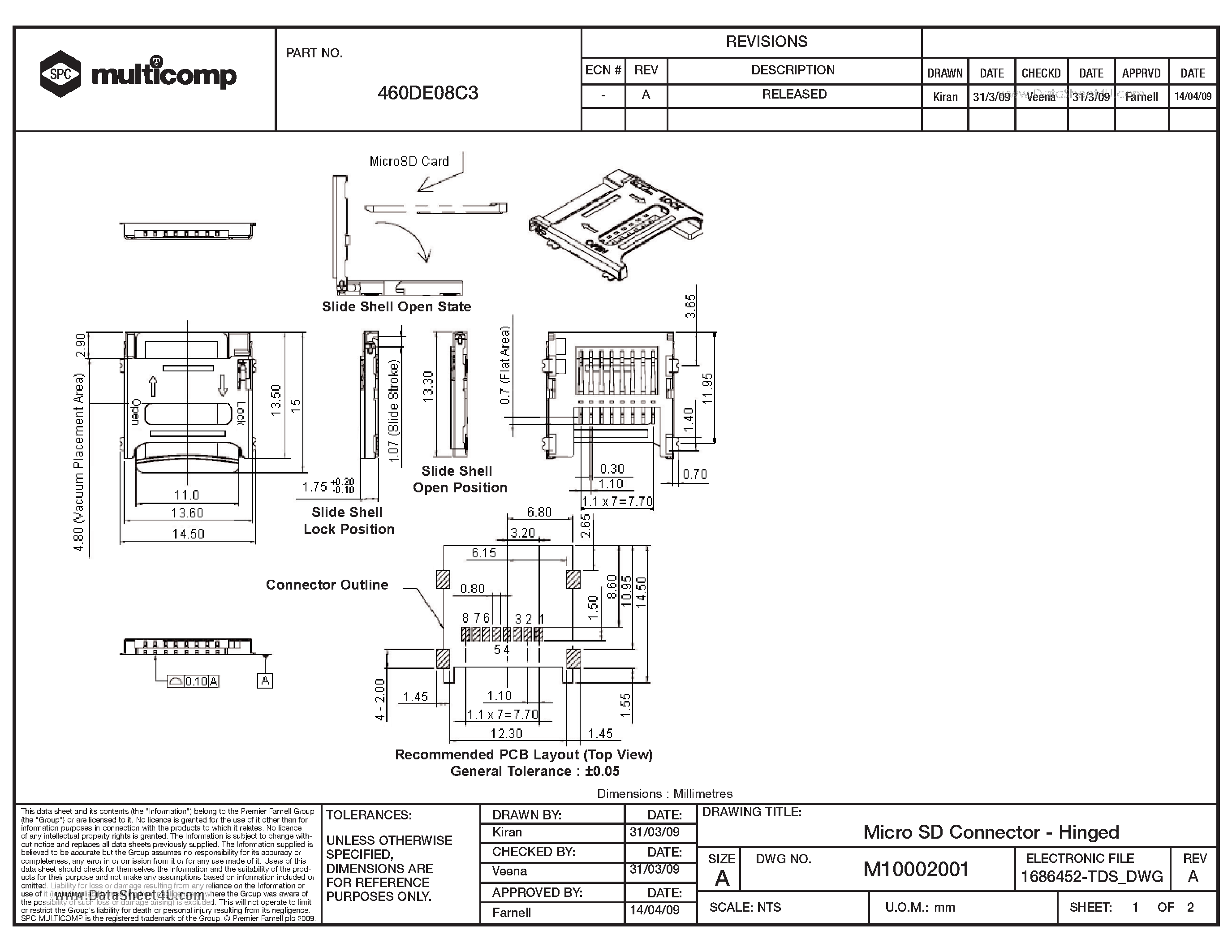 Даташит 460DE08C3 - Micro SD Connector страница 1