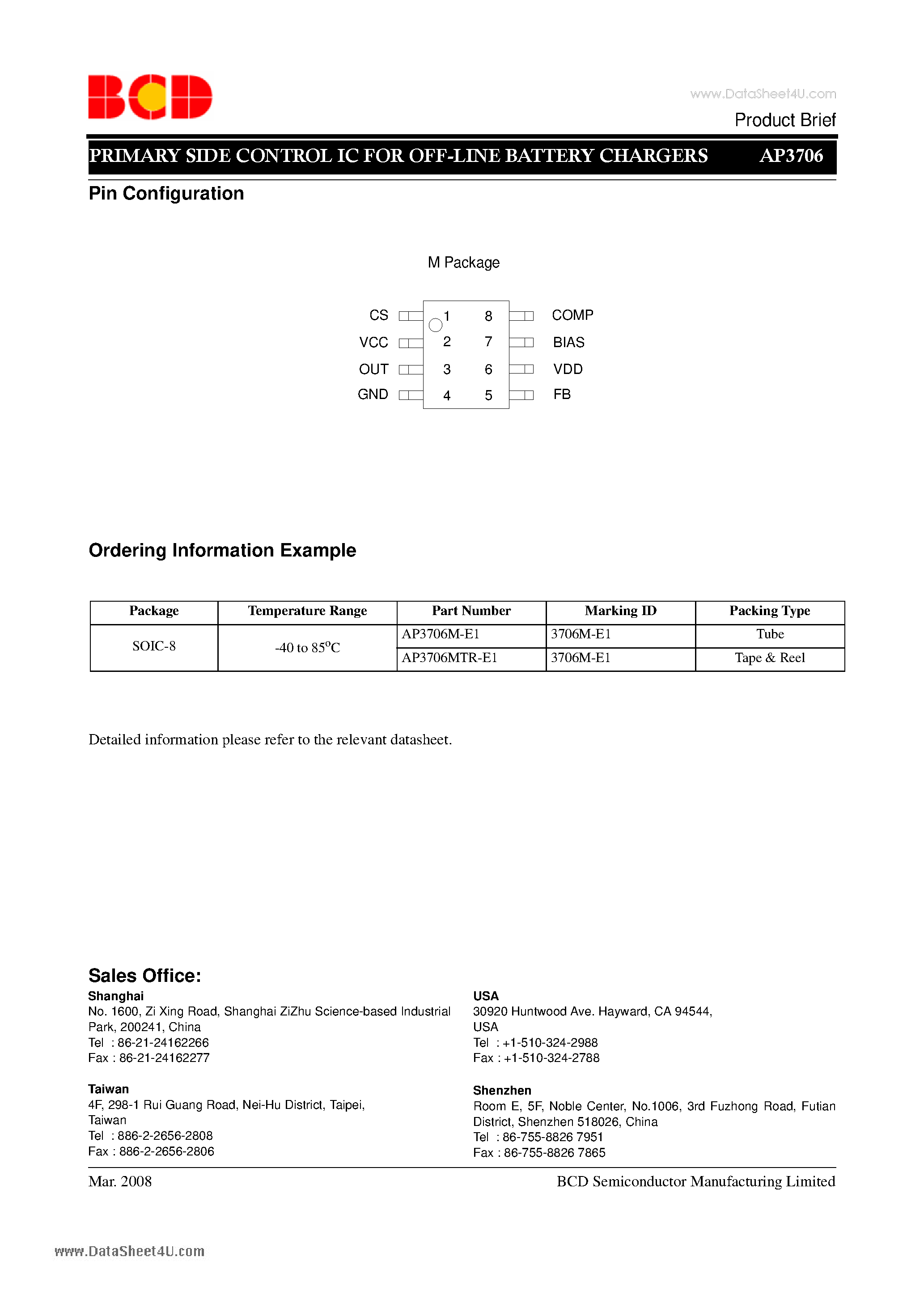 Даташит на микросхему AP3706 страница 2 Даташит AP3706 - PRIMARY SIDE CONTROL IC FOR OFF-LINE BATTERY CHARGERS страница 2