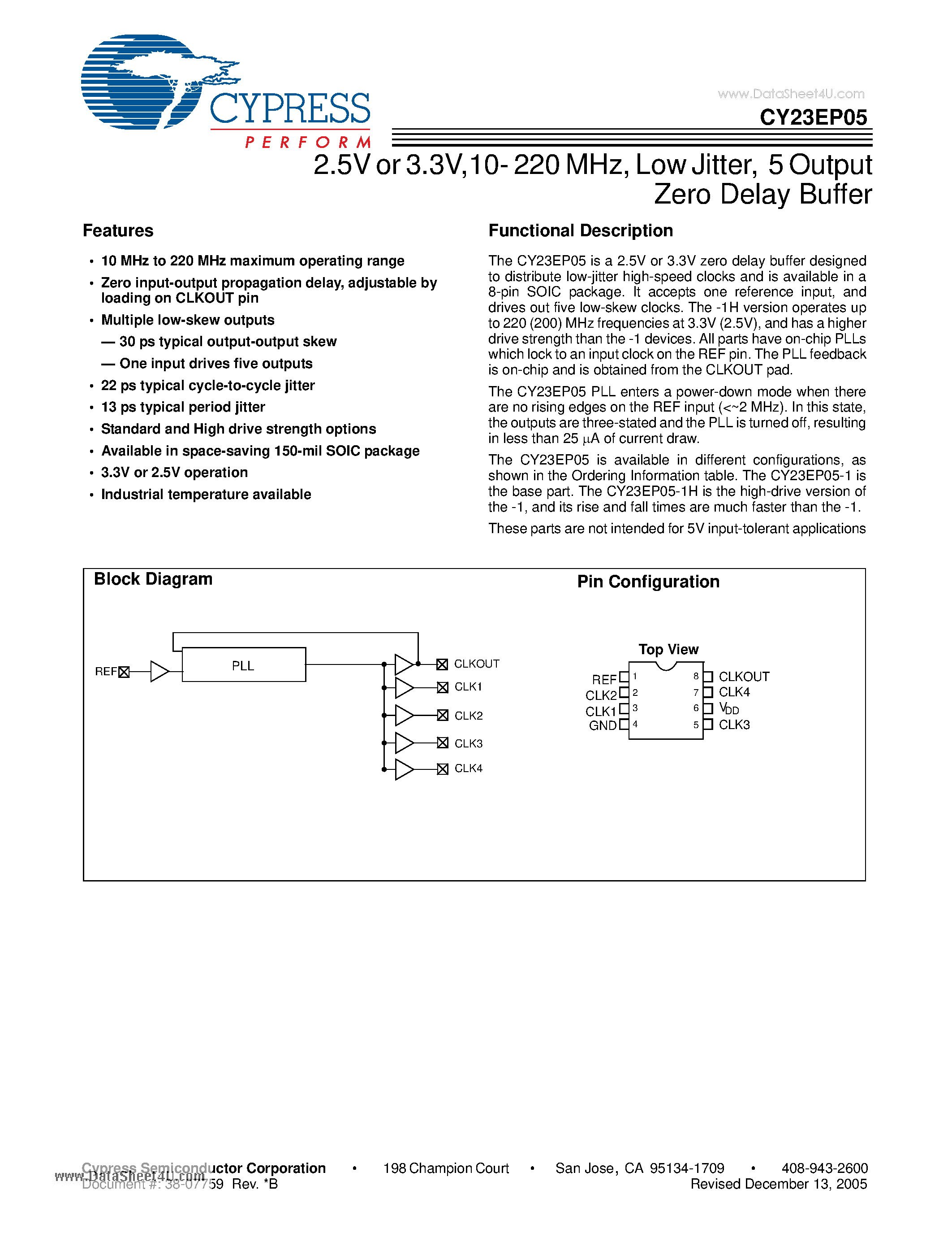 Datasheet CY23EP05 - 5 Output Zero Delay Buffer page 1