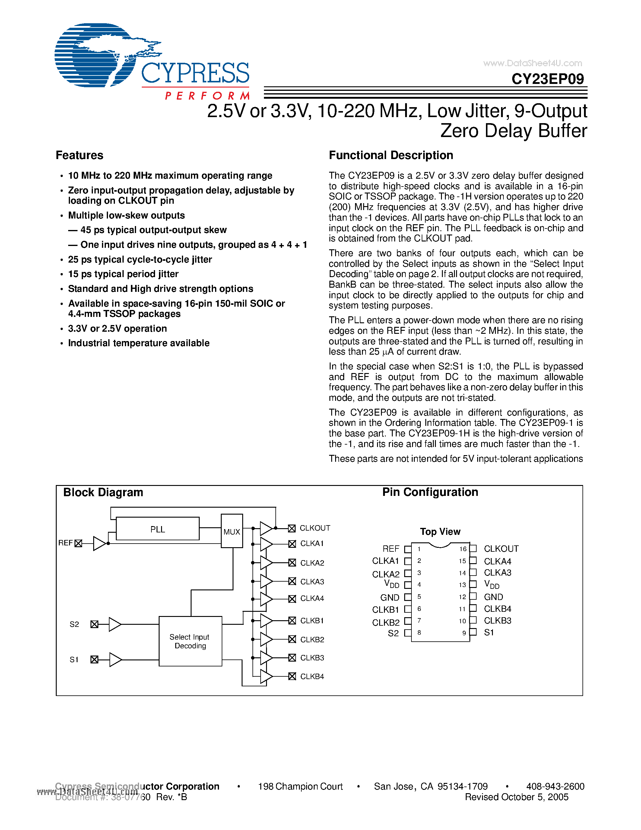 Даташит CY23EP09 - 9-Output Zero Delay Buffer страница 1