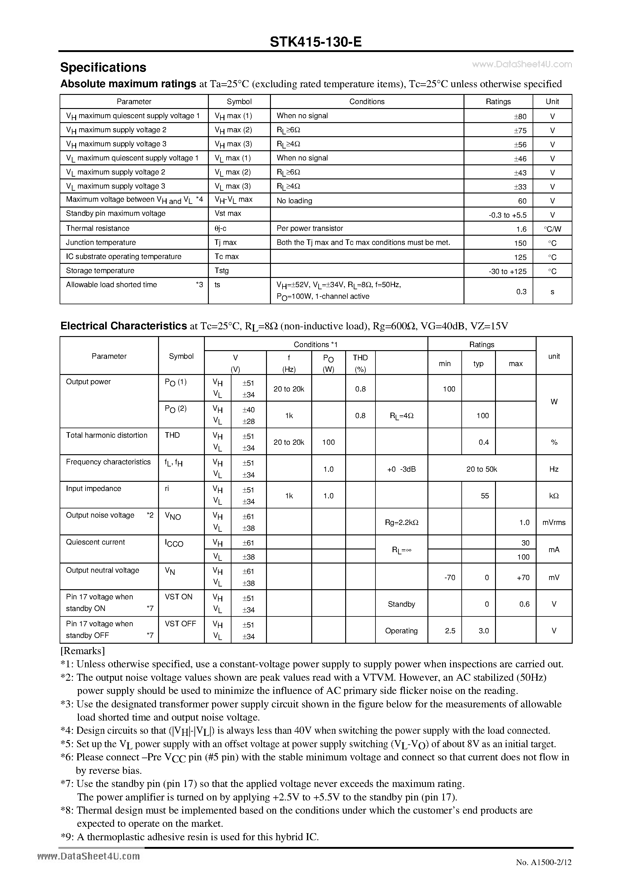 Даташит на микросхему STK415-130-E страница 2 Даташит STK415-130-E - 2-Channel Power Switching Audio Power IC страница 2